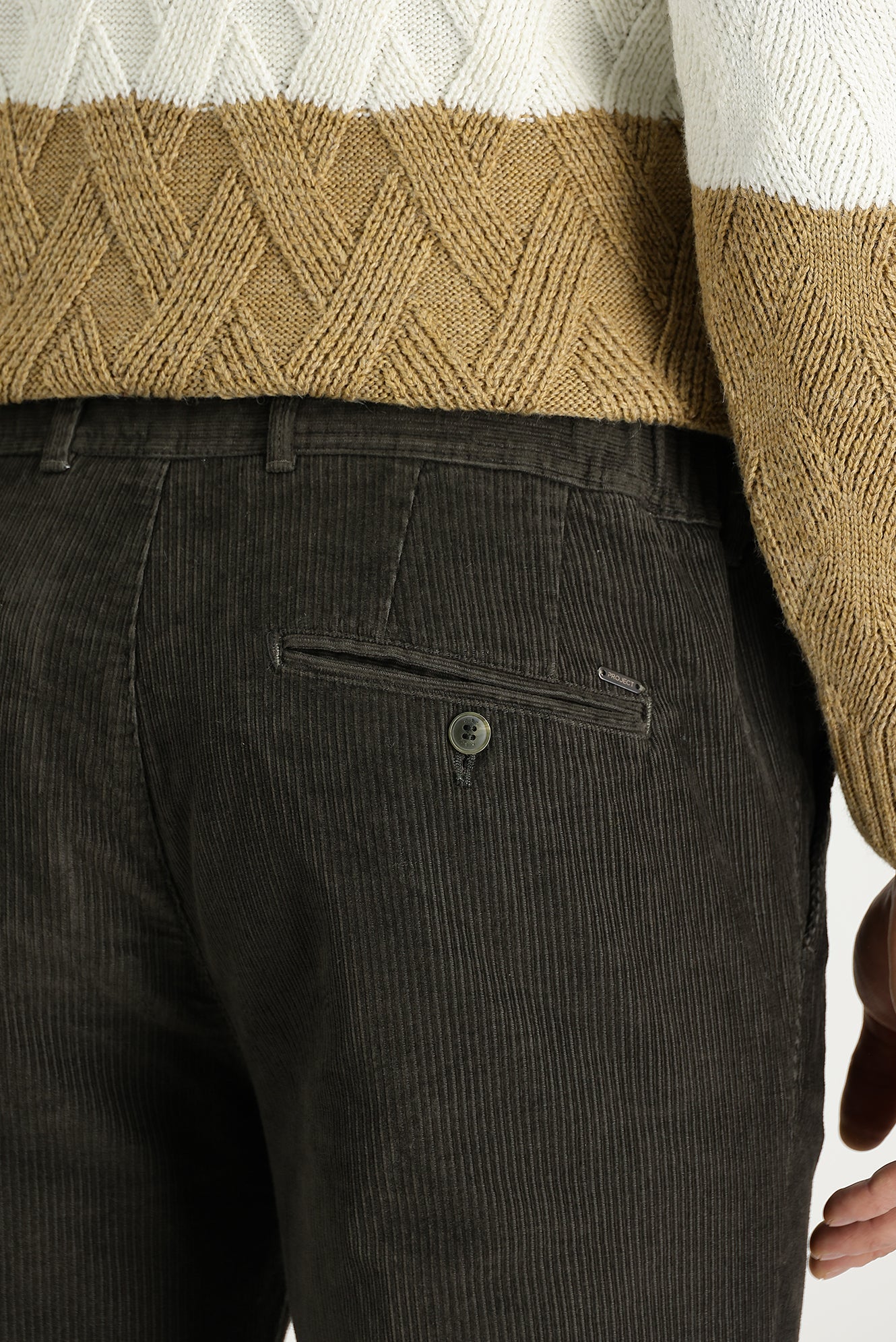 Orta Haki Slim Fit Dar Kesim Likralı Kadife Pantolon - Image 4
