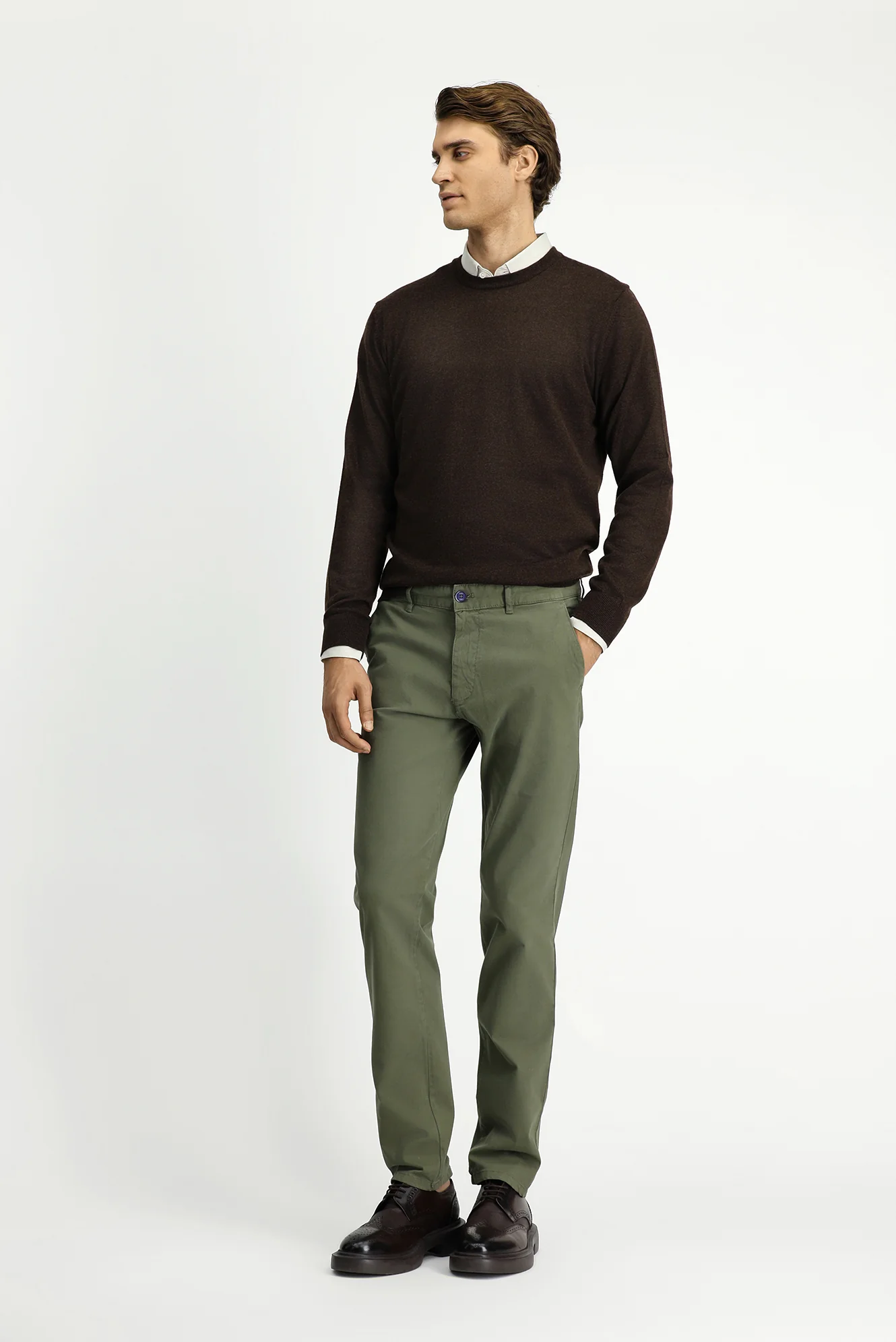 Orta Haki Slim Fit Dar Kesim Likralı Kanvas / Chino Pantolon - Image 2
