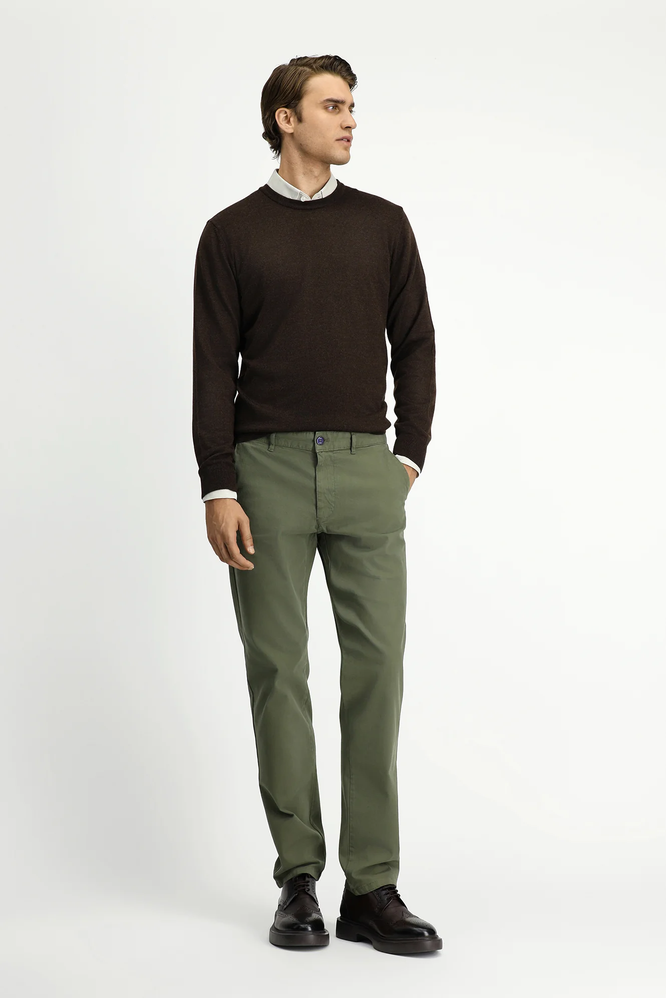 Orta Haki Slim Fit Dar Kesim Likralı Kanvas / Chino Pantolon - Image 3