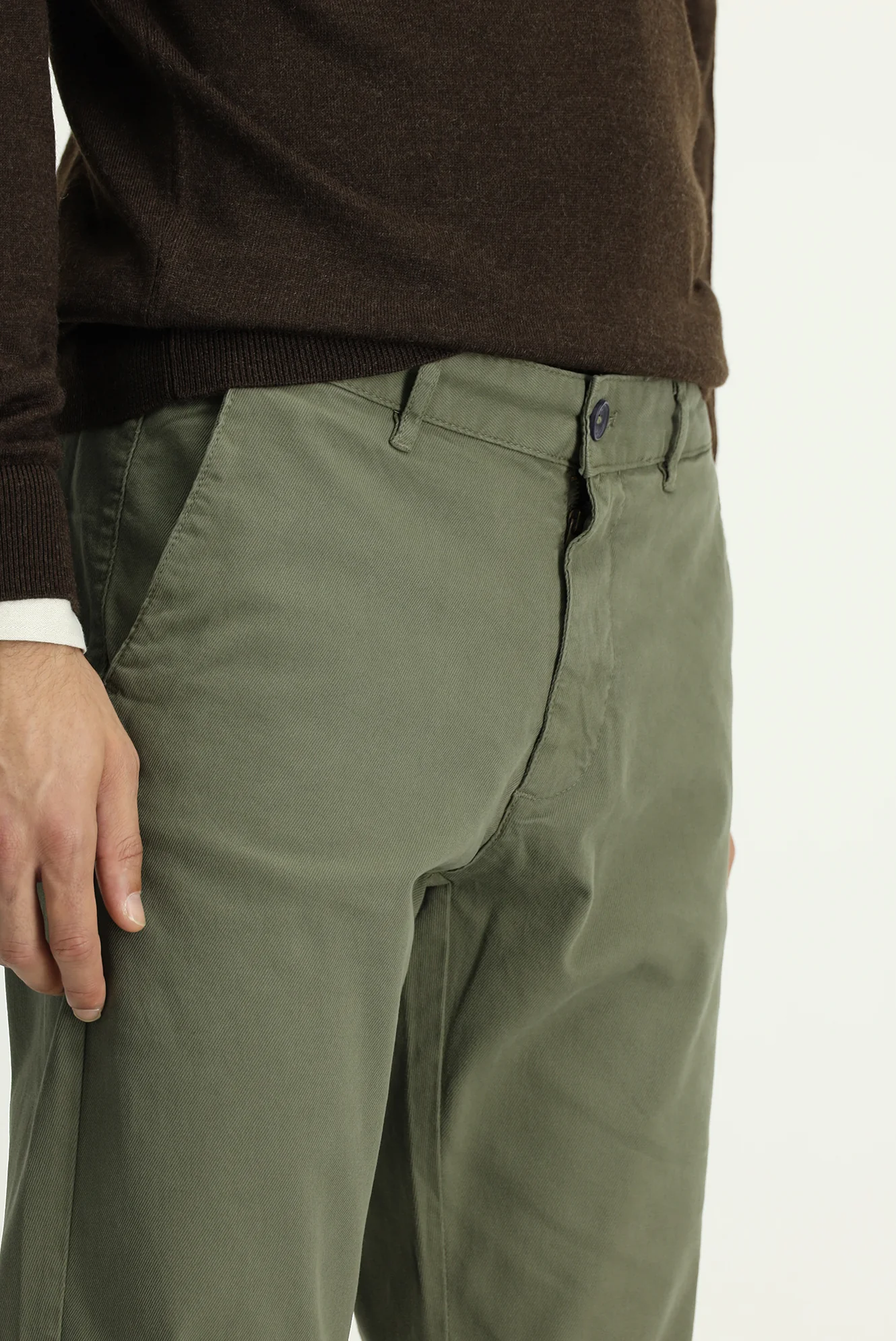 Orta Haki Slim Fit Dar Kesim Likralı Kanvas / Chino Pantolon - Image 5