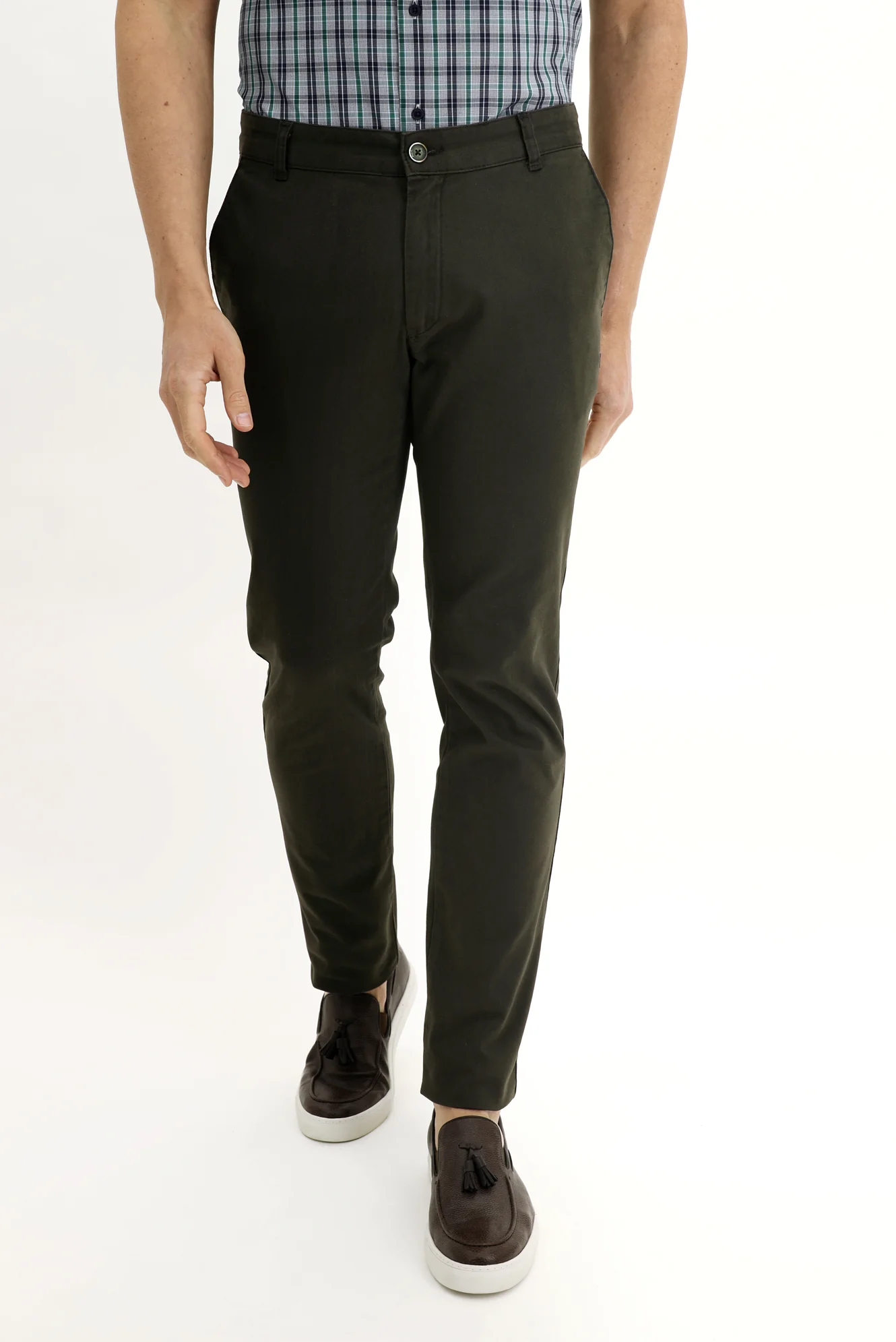 Orta Haki Slim Fit Dar Kesim Likralı Kanvas / Chino Pantolon - Image 2