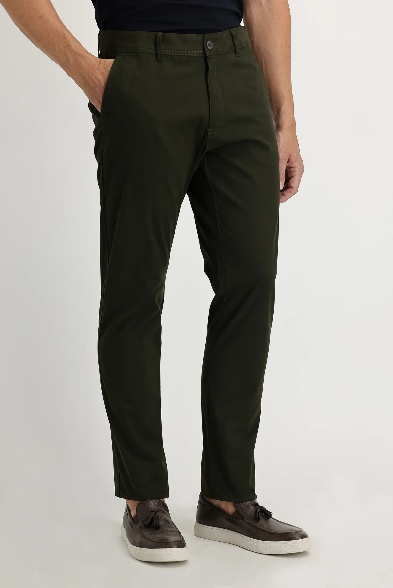 Orta Haki Slim Fit Dar Kesim Likralı Kanvas / Chino Pantolon - Image 2