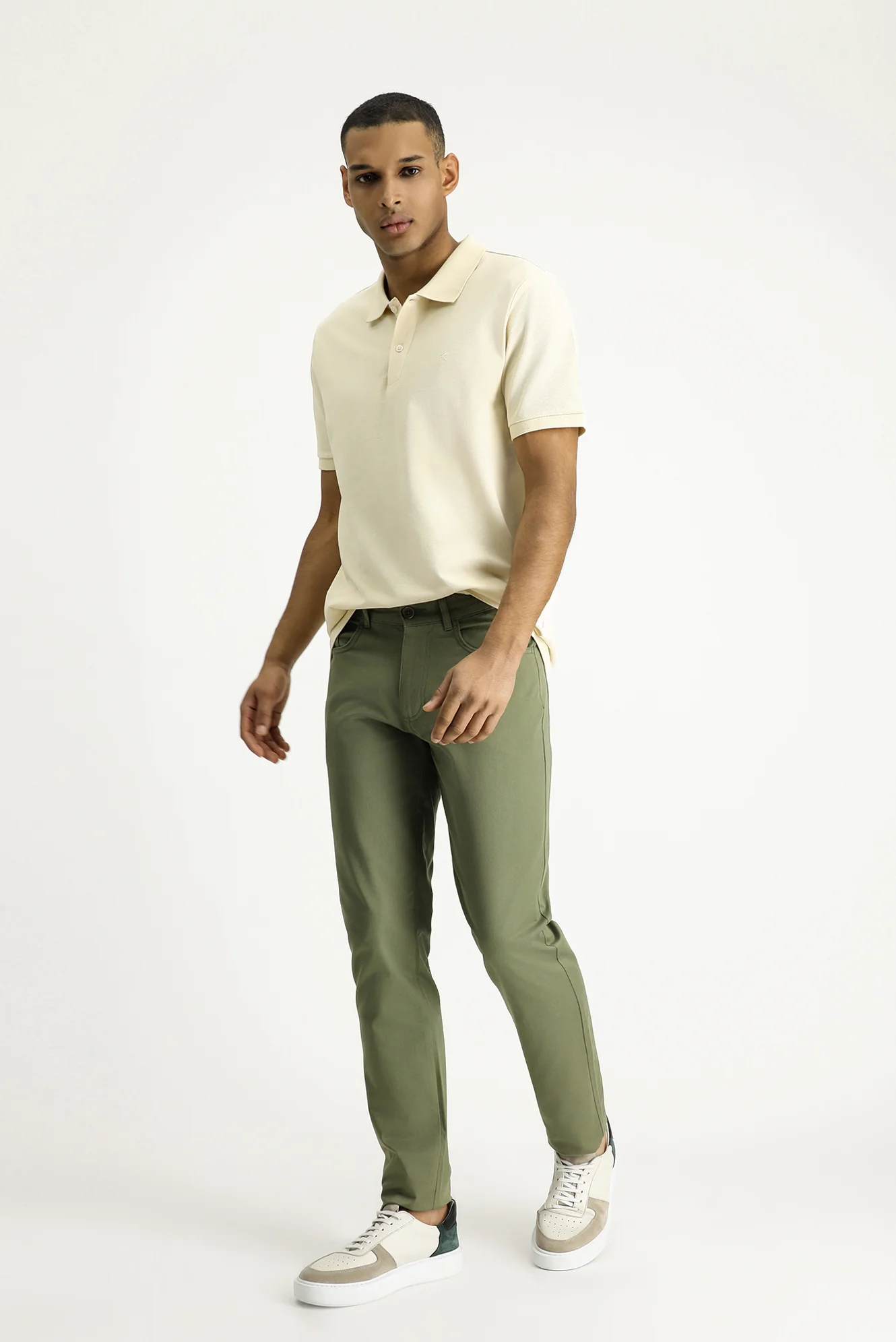 Orta Haki Slim Fit Dar Kesim Likralı Kanvas / Chino Pantolon - Image 2
