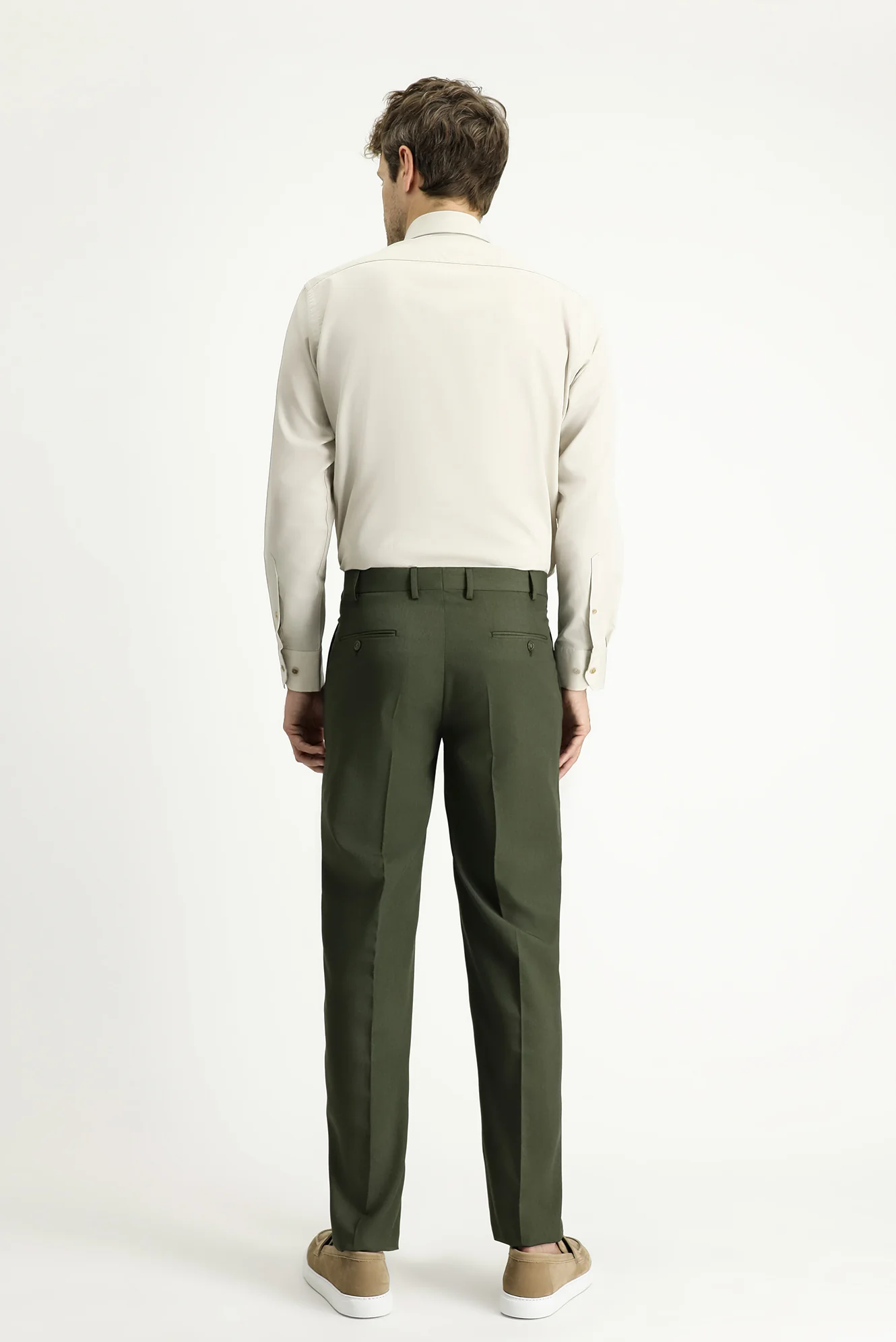 Orta Haki 7 Drop Slim Fit Dar Kesim Likralı Klasik Kumaş Pantolon - Image 4