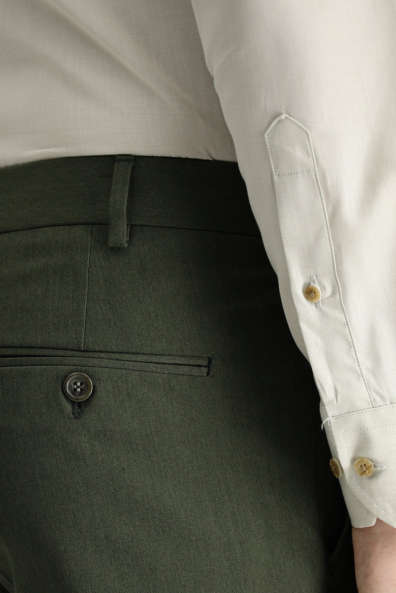 Orta Haki 7 Drop Slim Fit Dar Kesim Likralı Klasik Kumaş Pantolon - Image 5