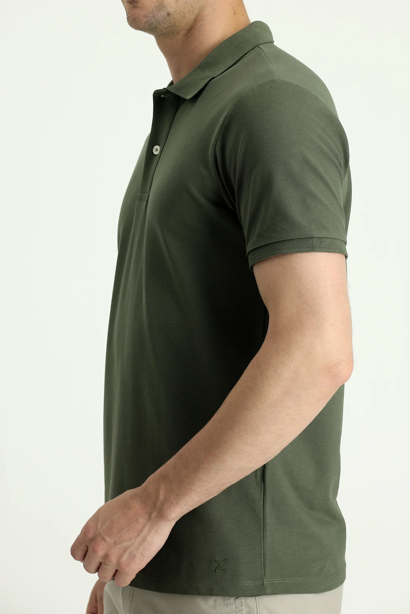 Orta Haki Polo Yaka Slim Fit Nakışlı %100 Pamuk Tişört - Image 4