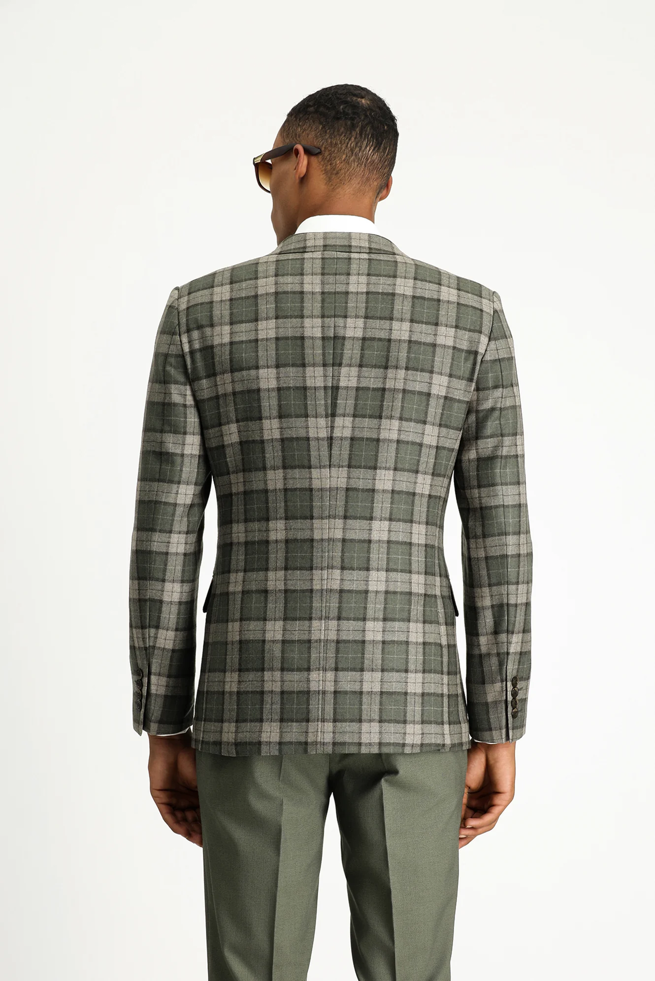 Orta Haki 7 Drop Super Slim Fit Eksra Dar Kesim Ekose Yün Ceket - Image 5