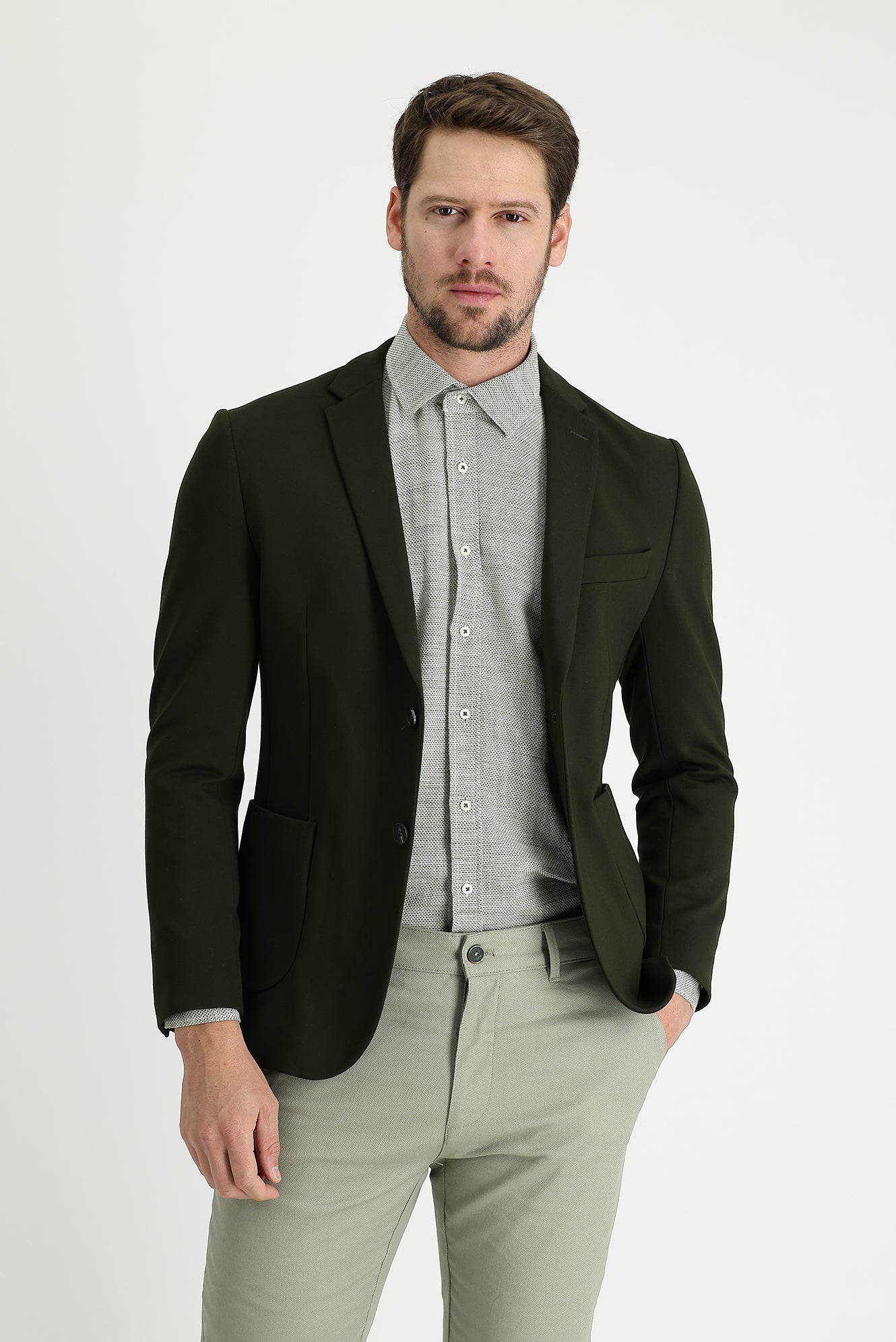 Orta Haki 7 Drop Super Slim Fit Eksra Dar Kesim Fit Ceket