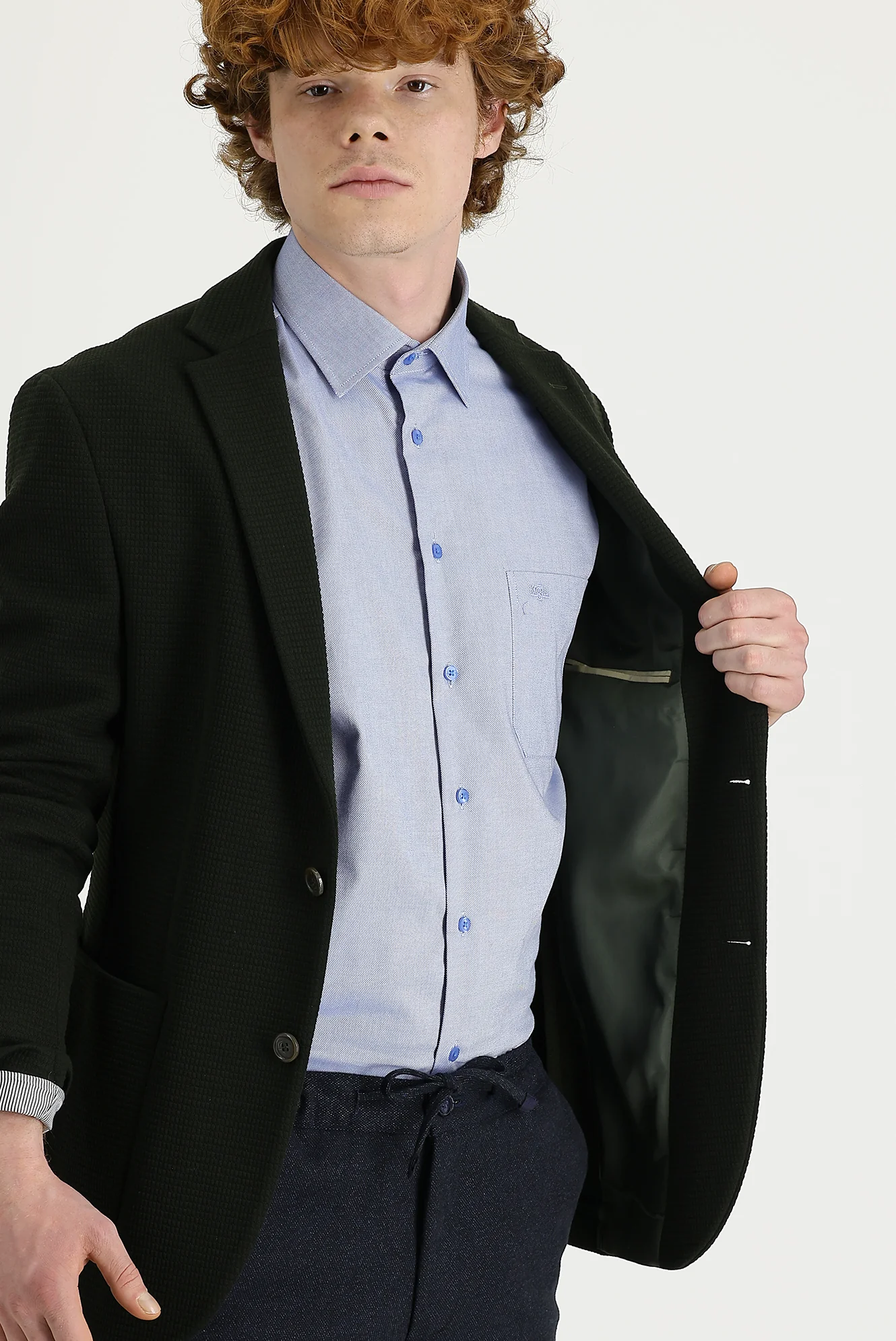 Orta Haki 7 Drop Super Slim Fit Eksra Dar Kesim Kuşgözü Spor Ceket - Image 2