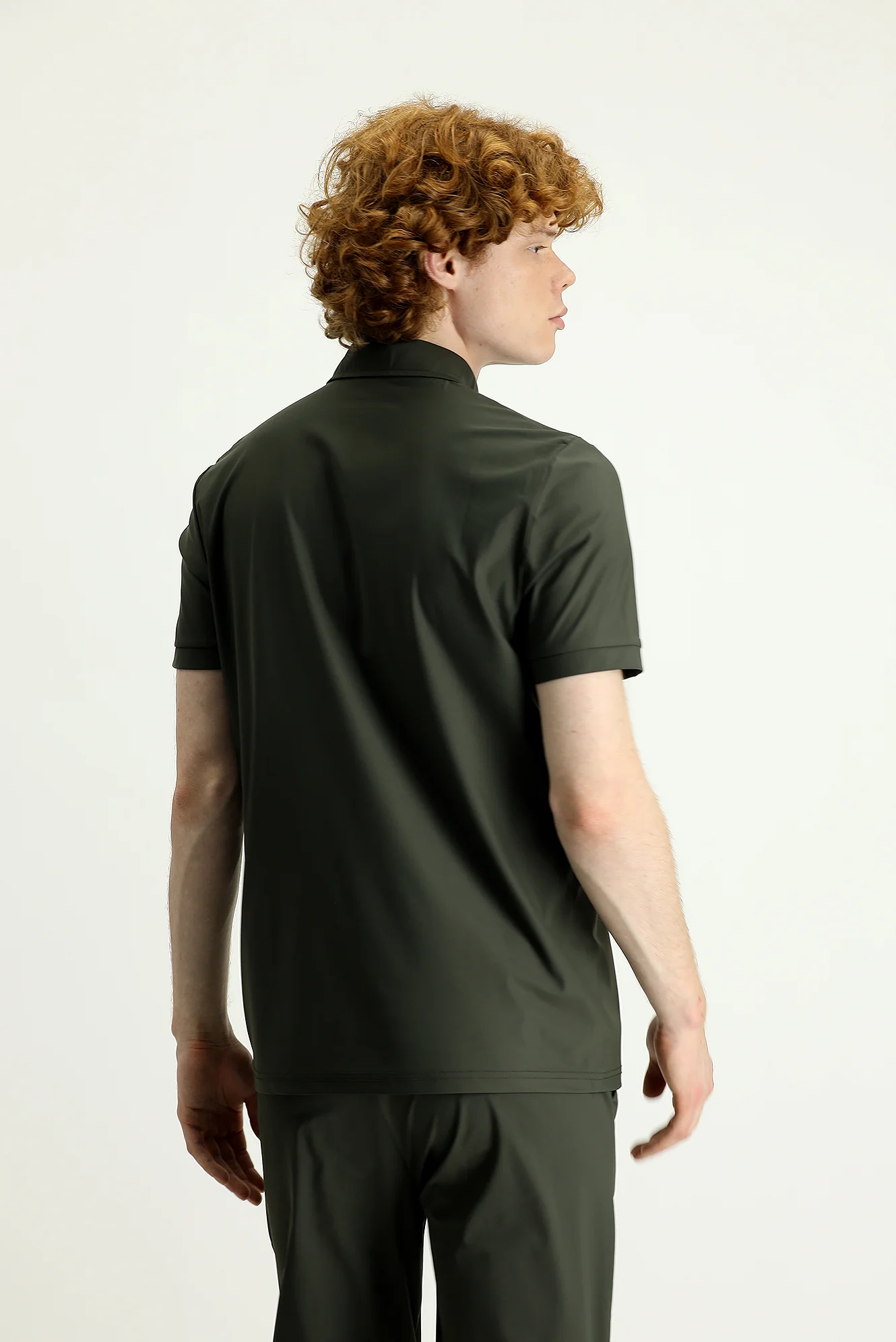 Orta Haki Techno-Line Polo Yaka Slim Fit Dar Kesim Fermuarlı Tişört - Image 3