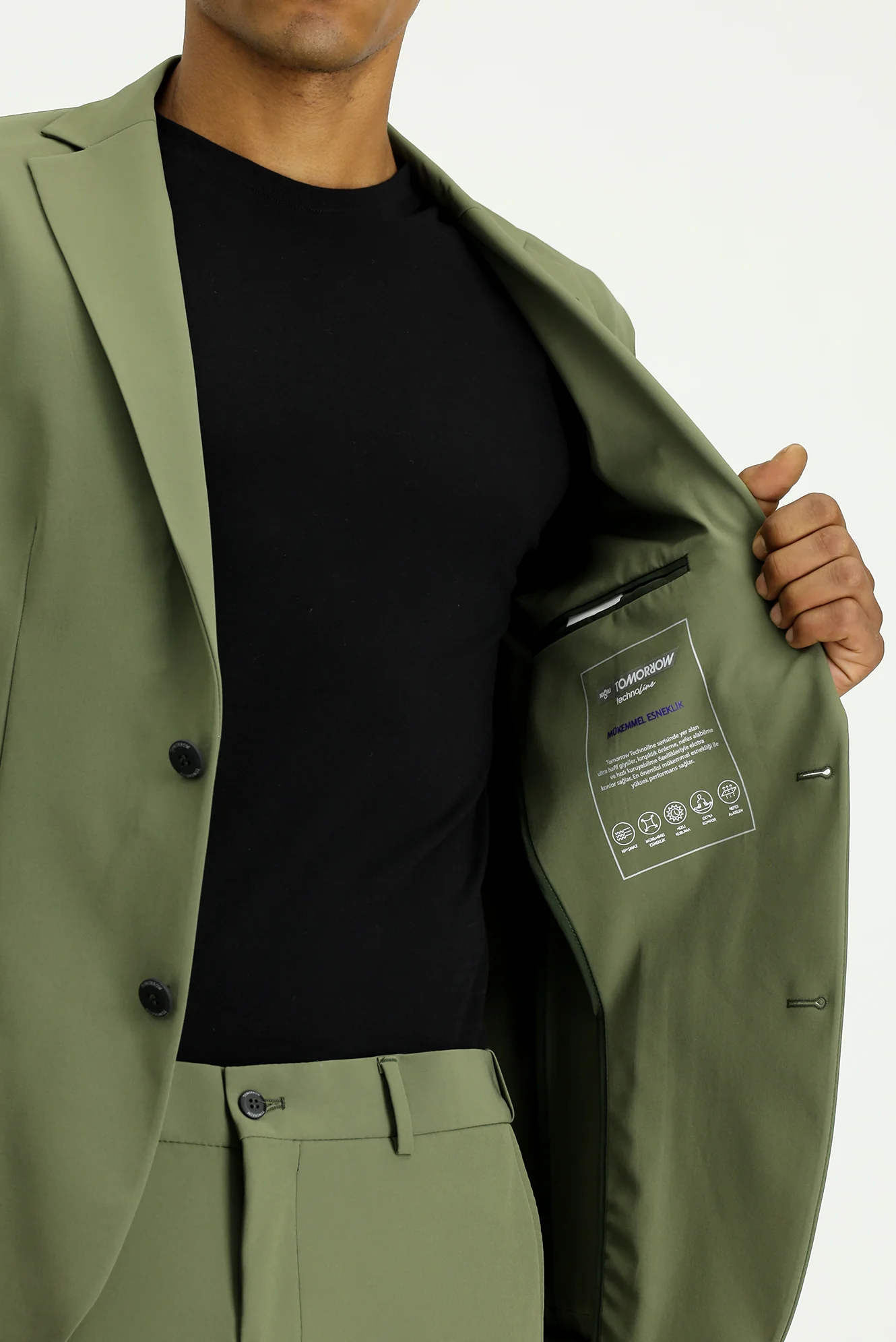 Orta Haki Techno-Line 7 Drop Super Slim Fit Eksra Dar Kesim Takım Elbise - Image 5