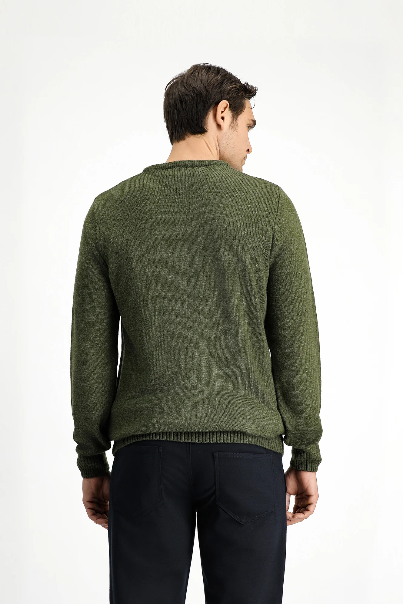 Orta Haki V Yaka Regular Fit Triko Kazak - Image 5