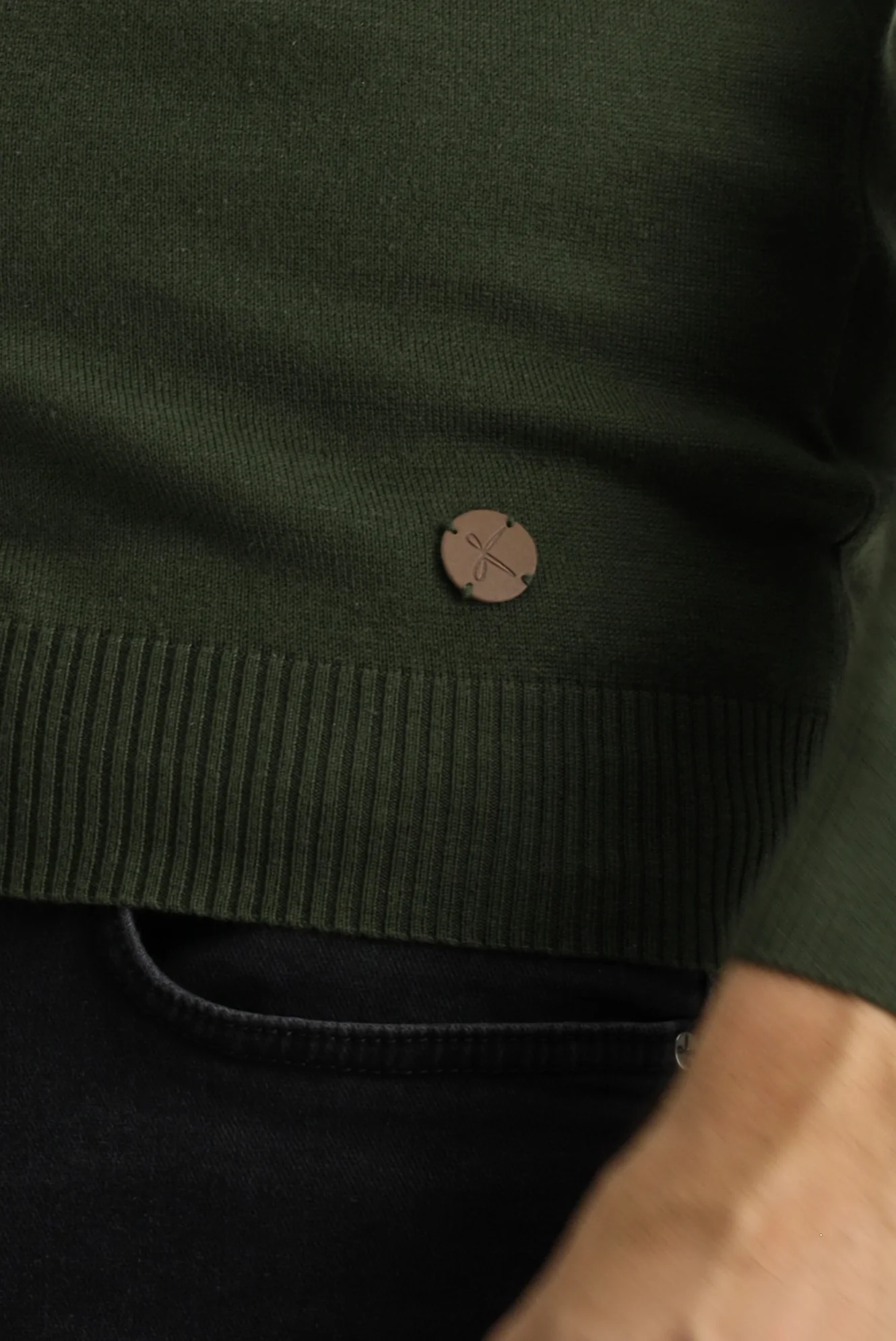 Orta Haki Yarım Balıkçı Yaka Slim Fit Dar Kesim Pamuklu Triko Kazak - Image 4