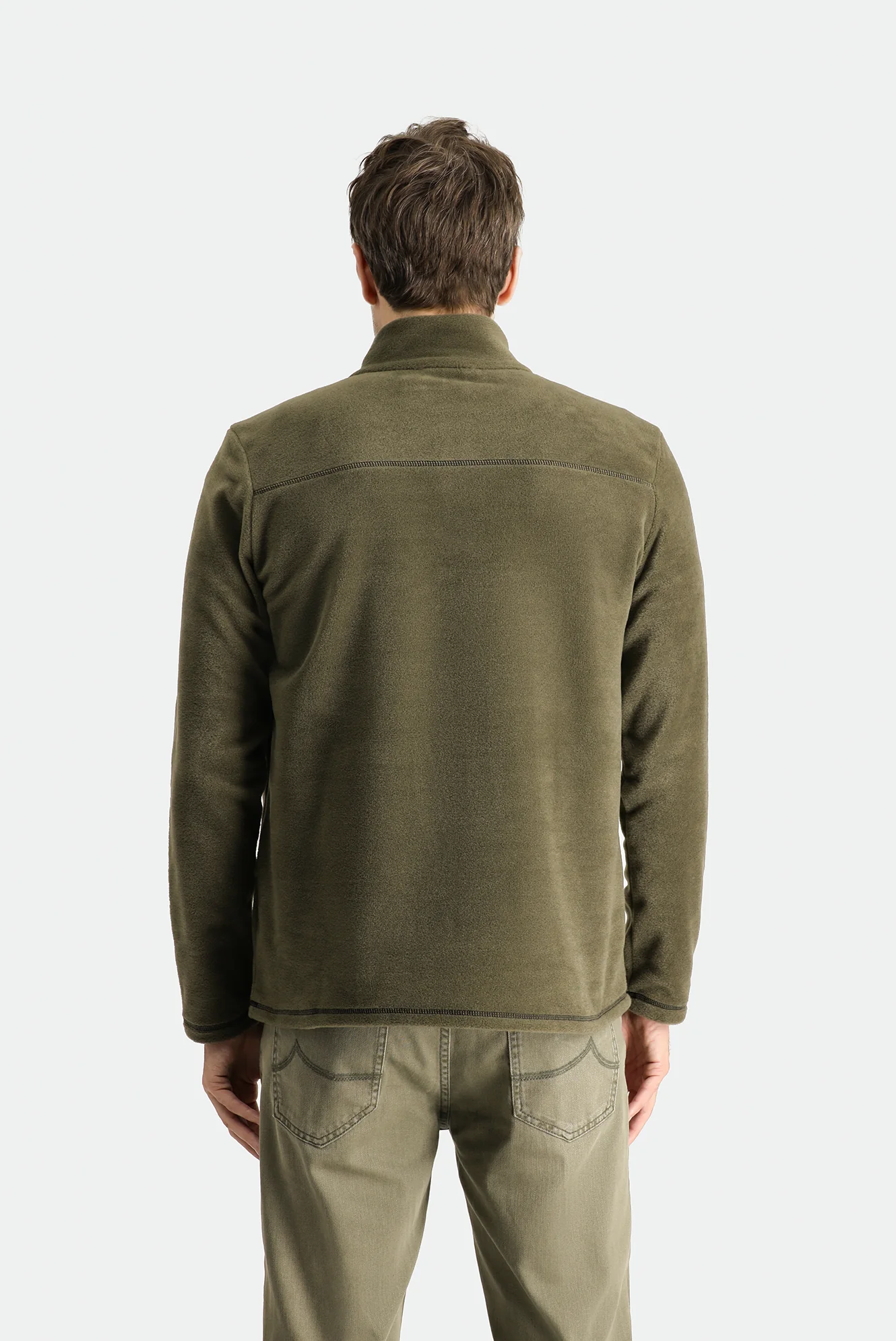 Orta Haki Yarım Fermuarlı Dik Yaka Soğuk Geçirmez Tüylenme Yapmayan Polar Sweatshirt - Image 4