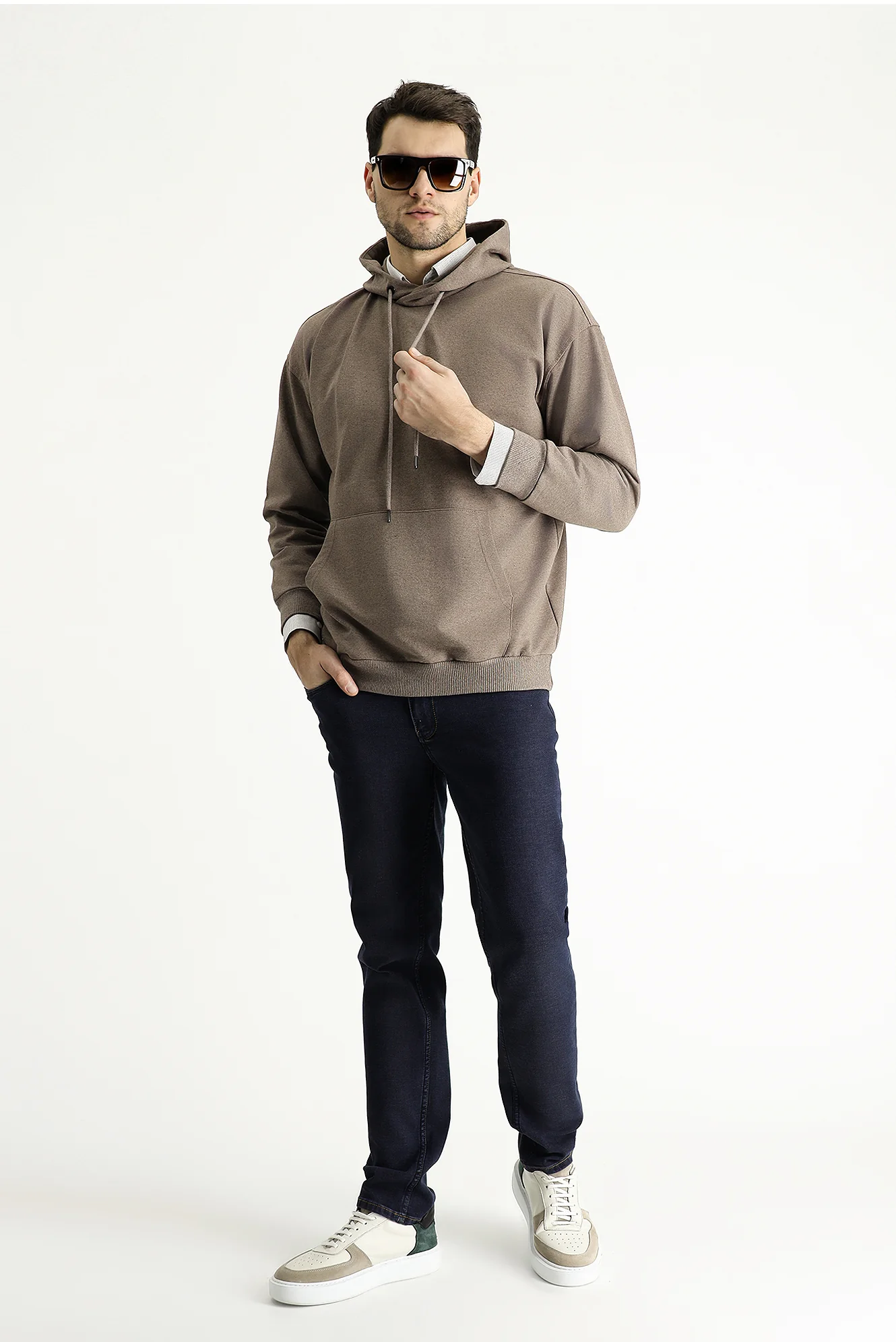 Orta Kahve Kapüşonlu Oversize Pamuklu Sweatshirt - Image 2