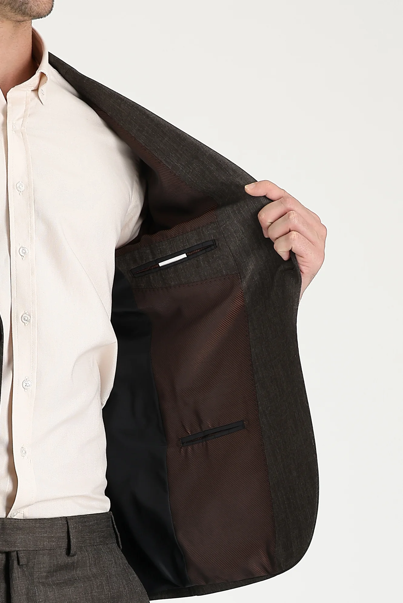 Orta Kahve 6 Drop Regular Fit Standart Kesim Desenli Takım Elbise - Image 4