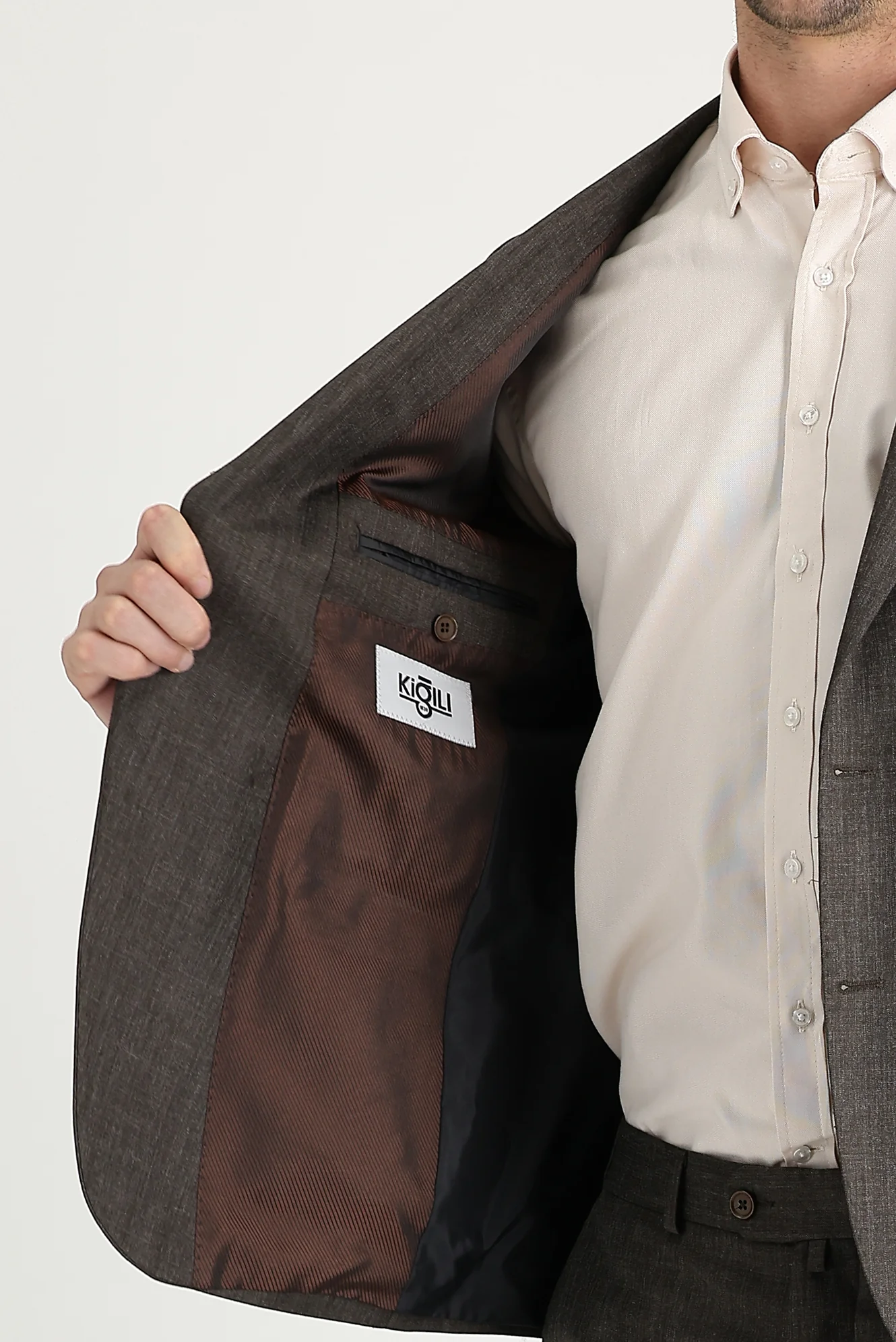 Orta Kahve 6 Drop Regular Fit Standart Kesim Desenli Takım Elbise - Image 5