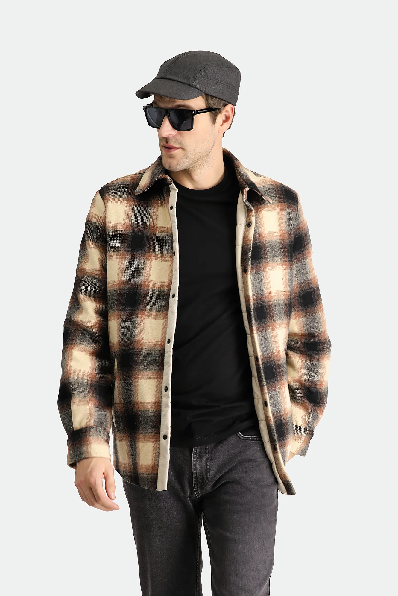Orta Kahve Oversize Ekose Shacket Oduncu Yünlü Pamuklu Gömlek / Mont - Image 2