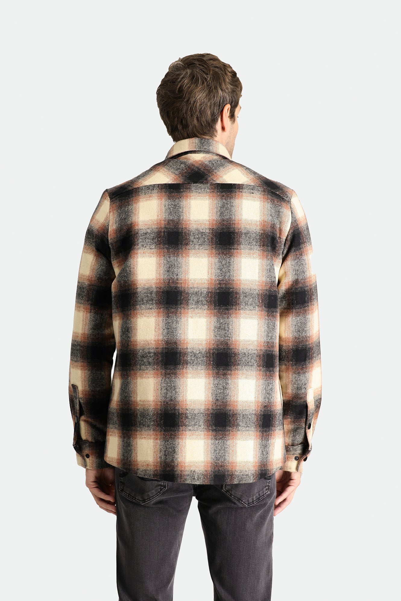 Orta Kahve Oversize Ekose Shacket Oduncu Yünlü Pamuklu Gömlek / Mont - Image 4
