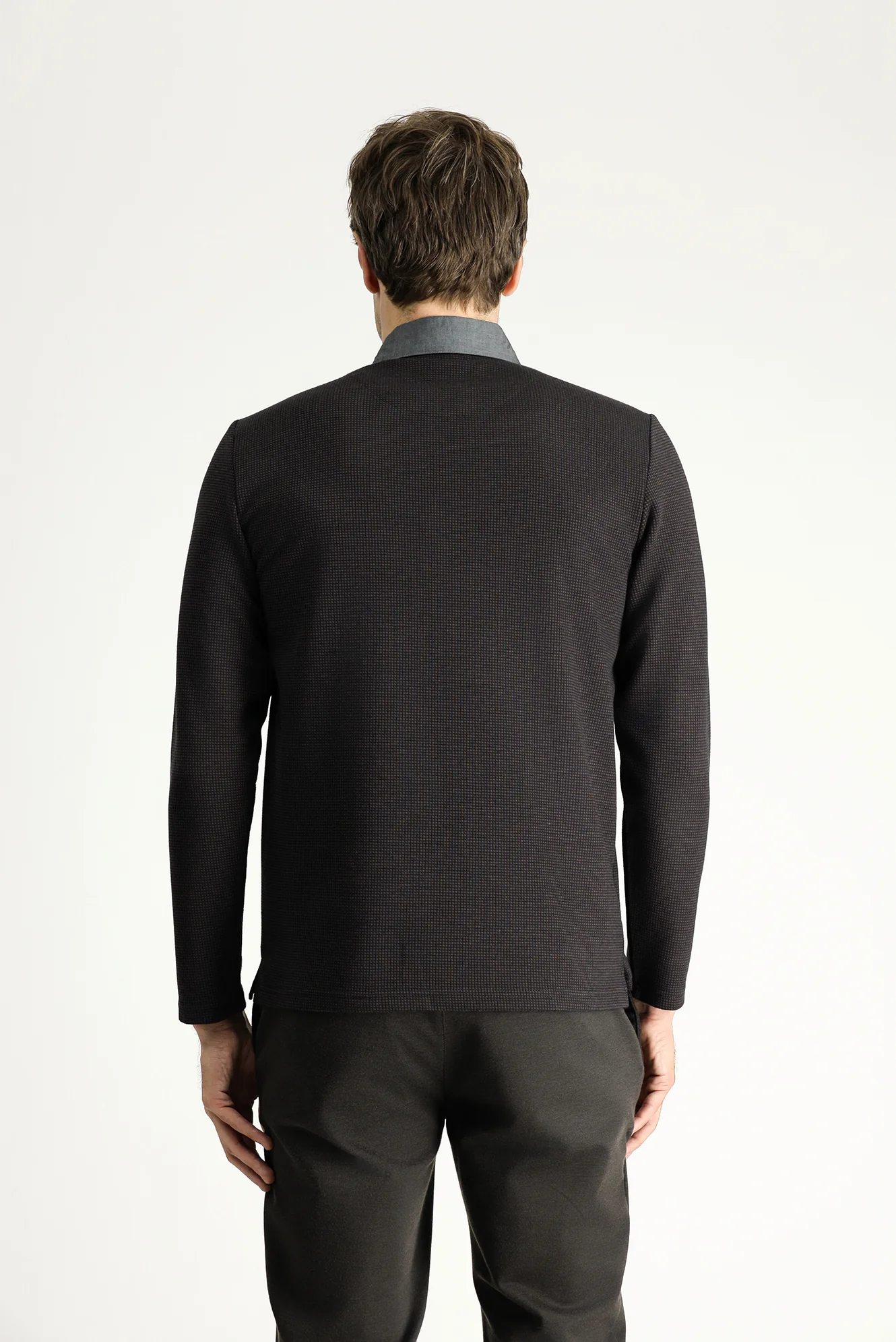Orta Kahve Polo Yaka Desenli Sweatshirt - Image 4