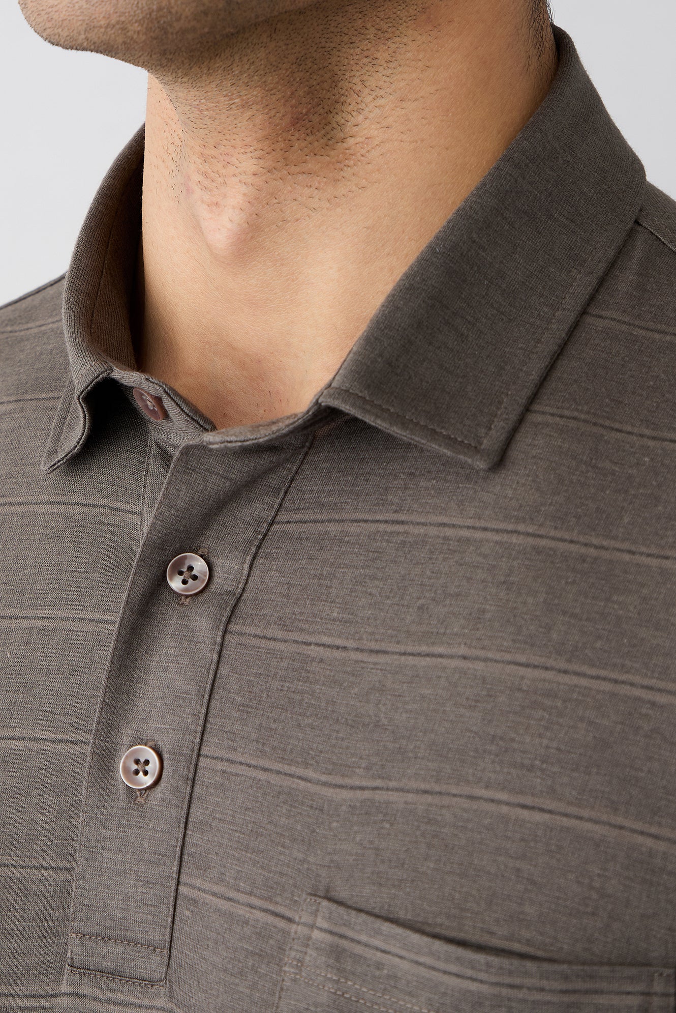 Orta Kahve Regular Fit Çizgili Cepli Düğmeli Polo Yaka Tişört - Image 3