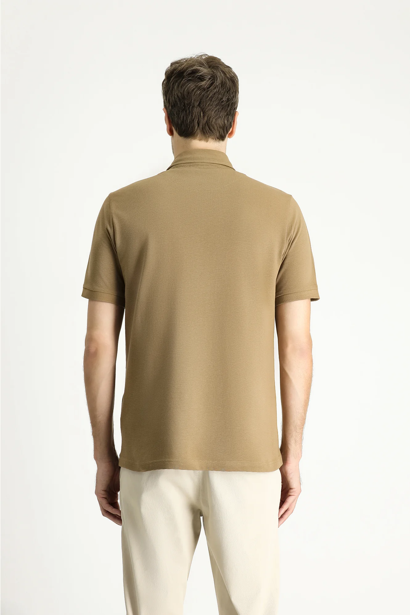 Orta Kahve Polo Yaka Regular Fit Desenli Pamuk Tişört - Image 4