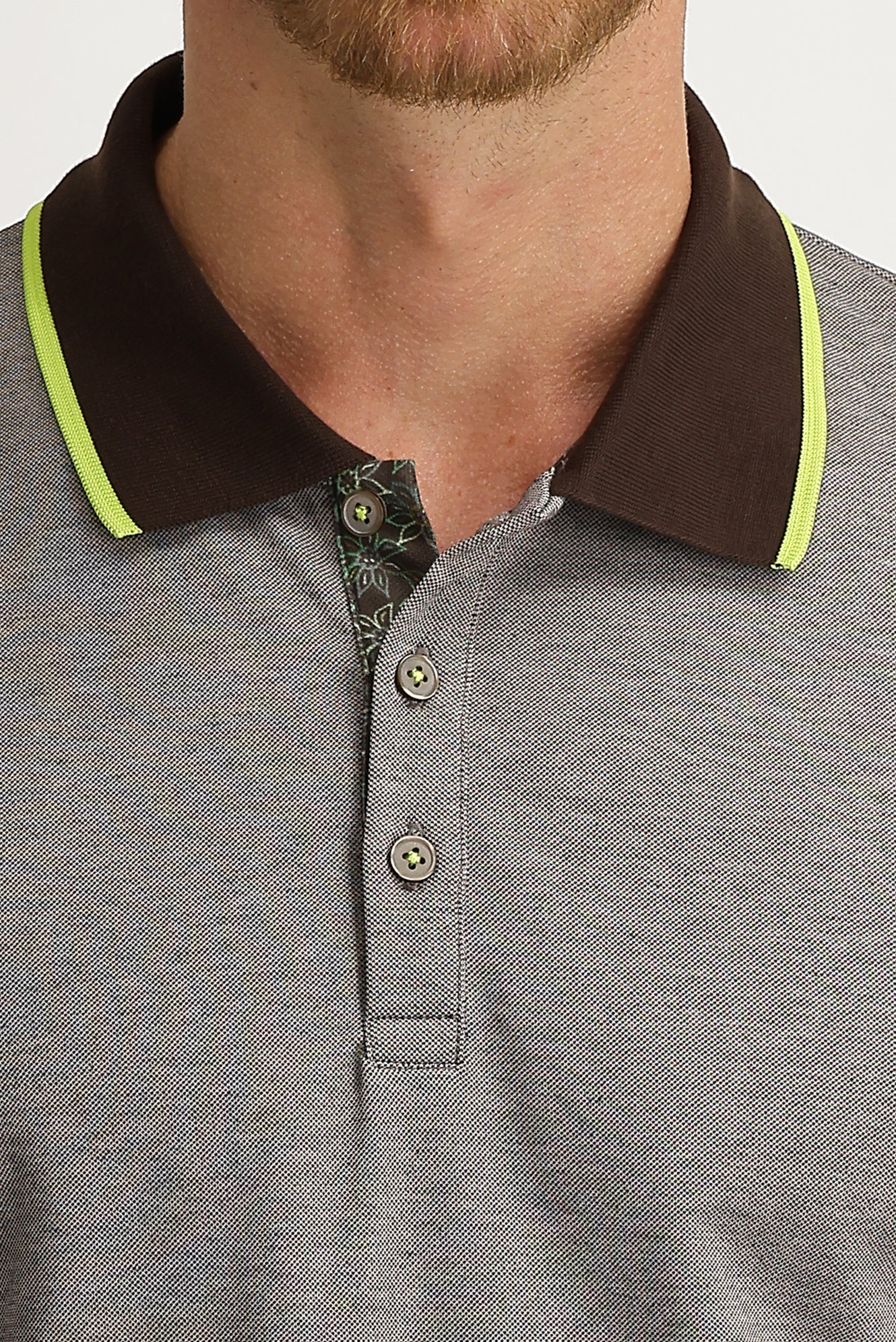Orta Kahve Polo Yaka Regular Fit Pamuklu Tişört - Image 3