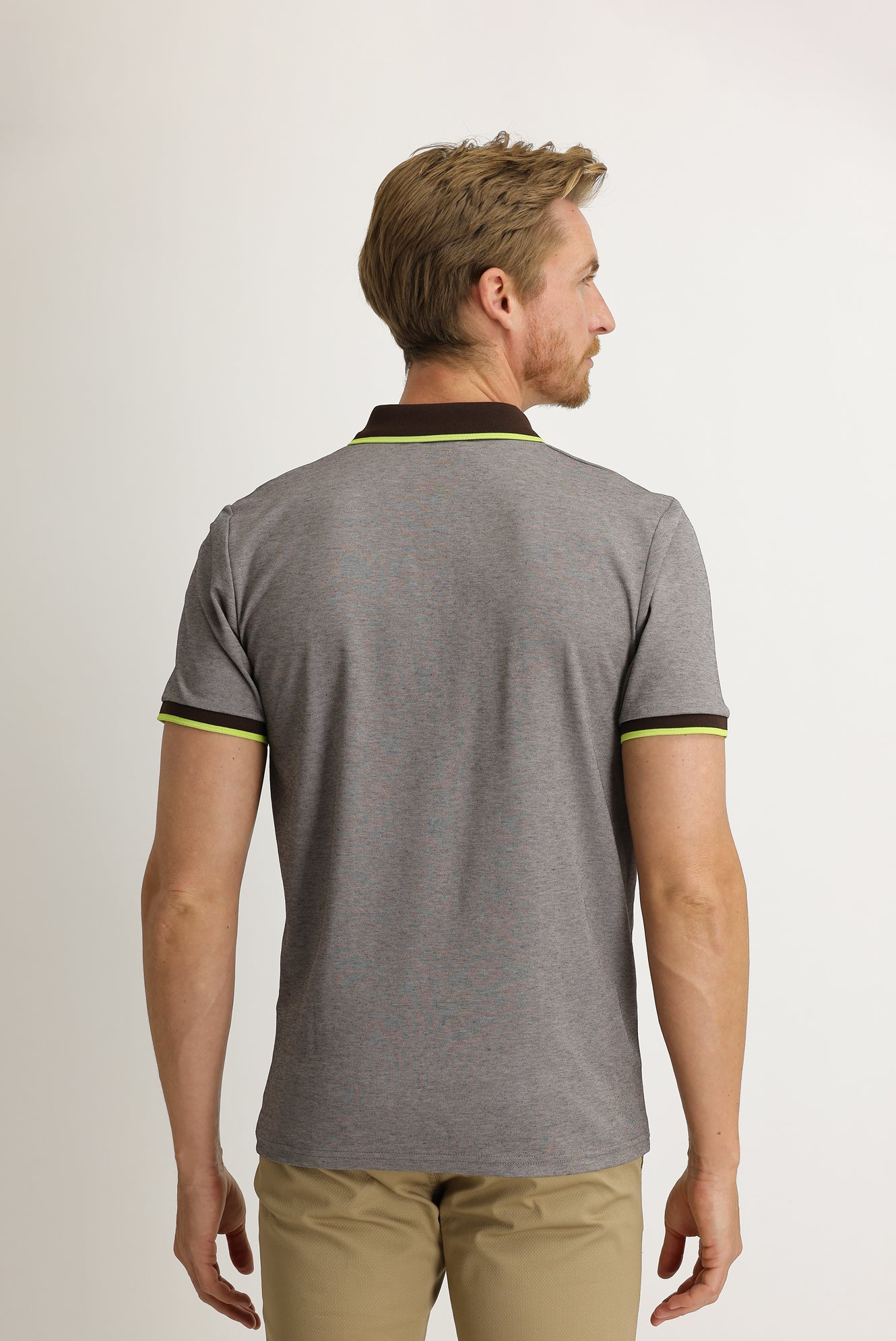 Orta Kahve Polo Yaka Regular Fit Pamuklu Tişört - Image 5