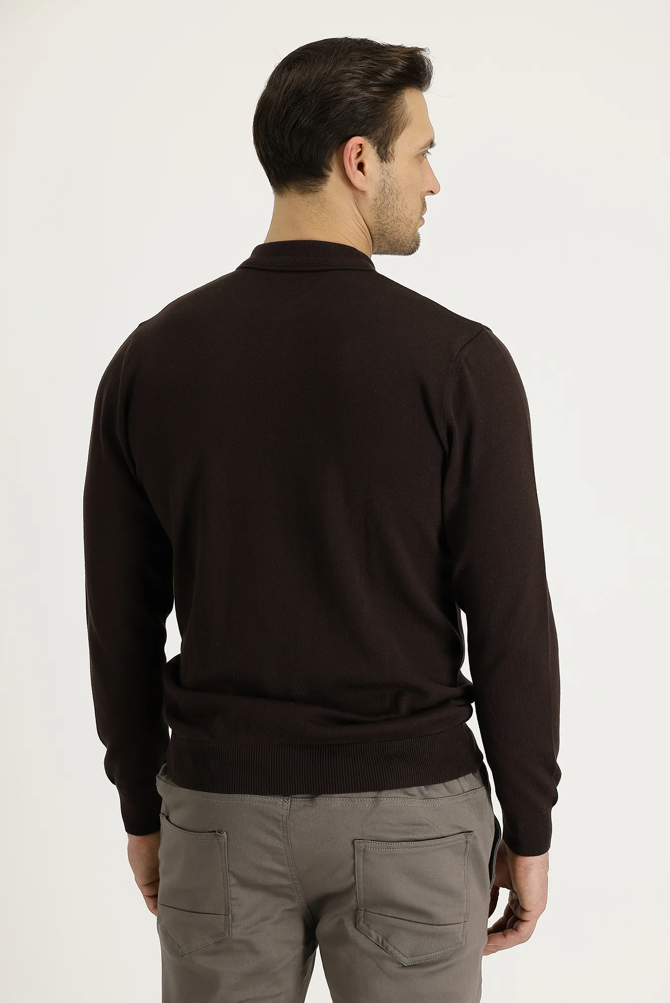 Orta Kahve Polo Yaka Regular Fit Triko Kazak - Image 3