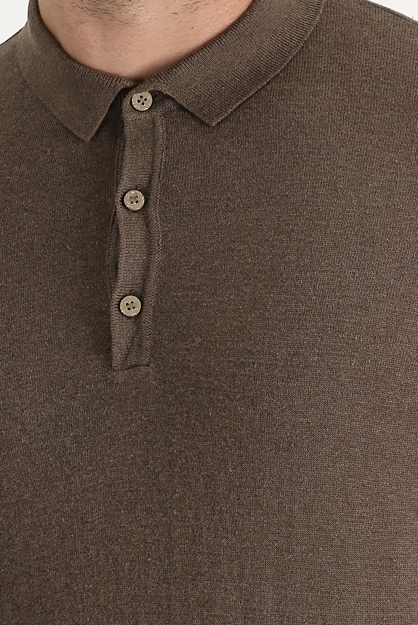 Orta Kahve Polo Yaka Slim Fit Dar Kesim Keten Tişört - Image 2