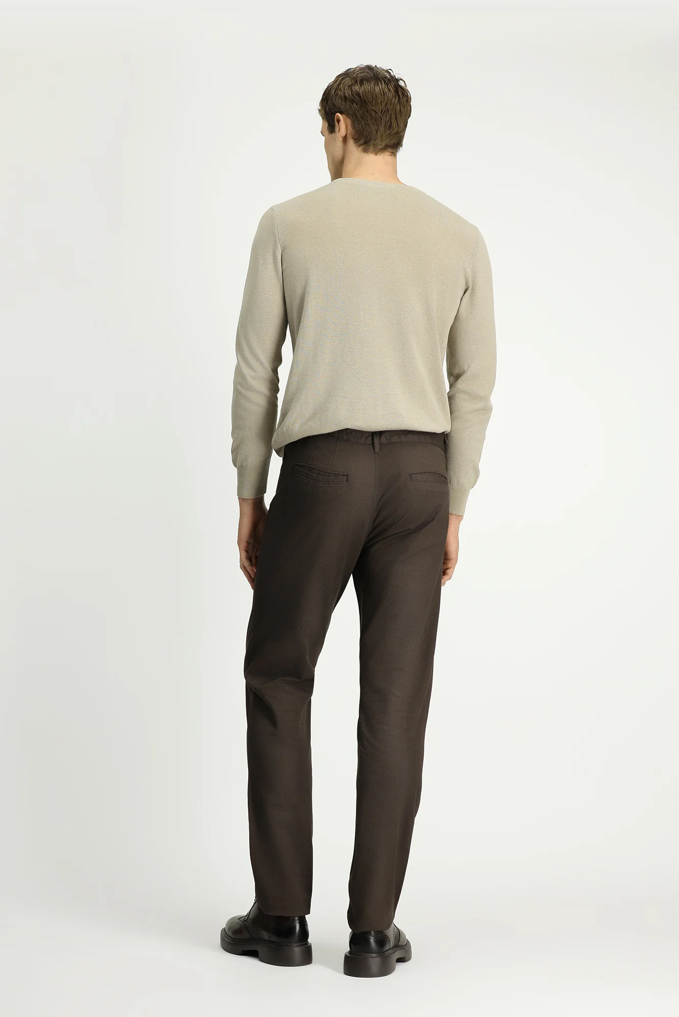 Orta Kahve Regular Fit Standart Kesim Desenli Likralı Kanvas / Chino Pantolon - Image 4