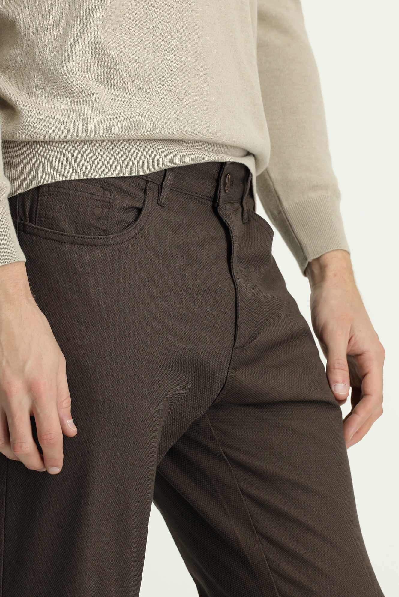 Orta Kahve Regular Fit Standart Kesim Desenli Likralı Kanvas / Chino Pantolon - Image 5