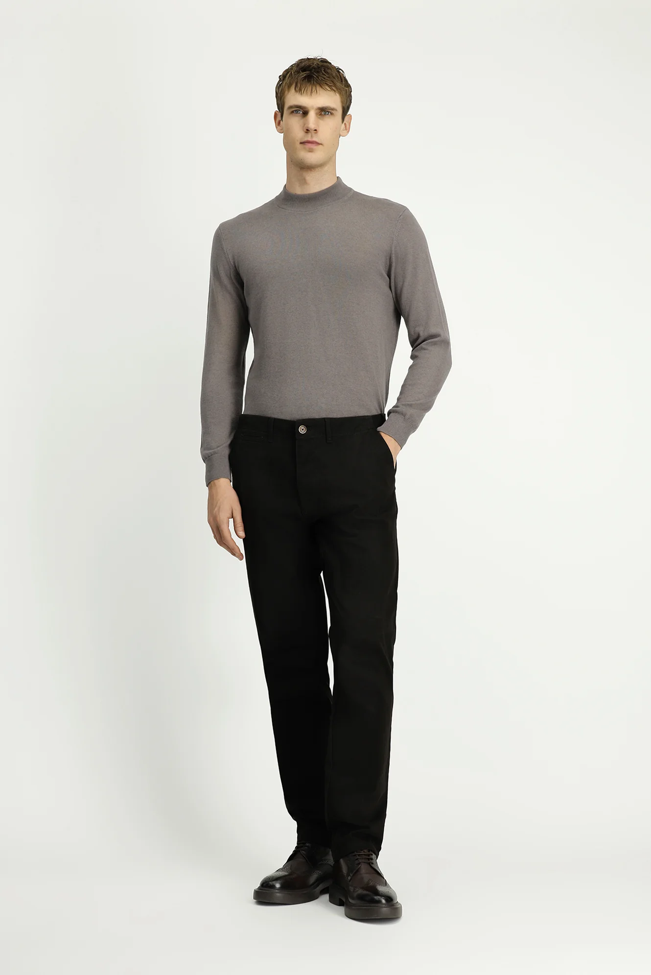 Orta Kahve Regular Fit Standart Kesim Likralı Kanvas / Chino Pantolon