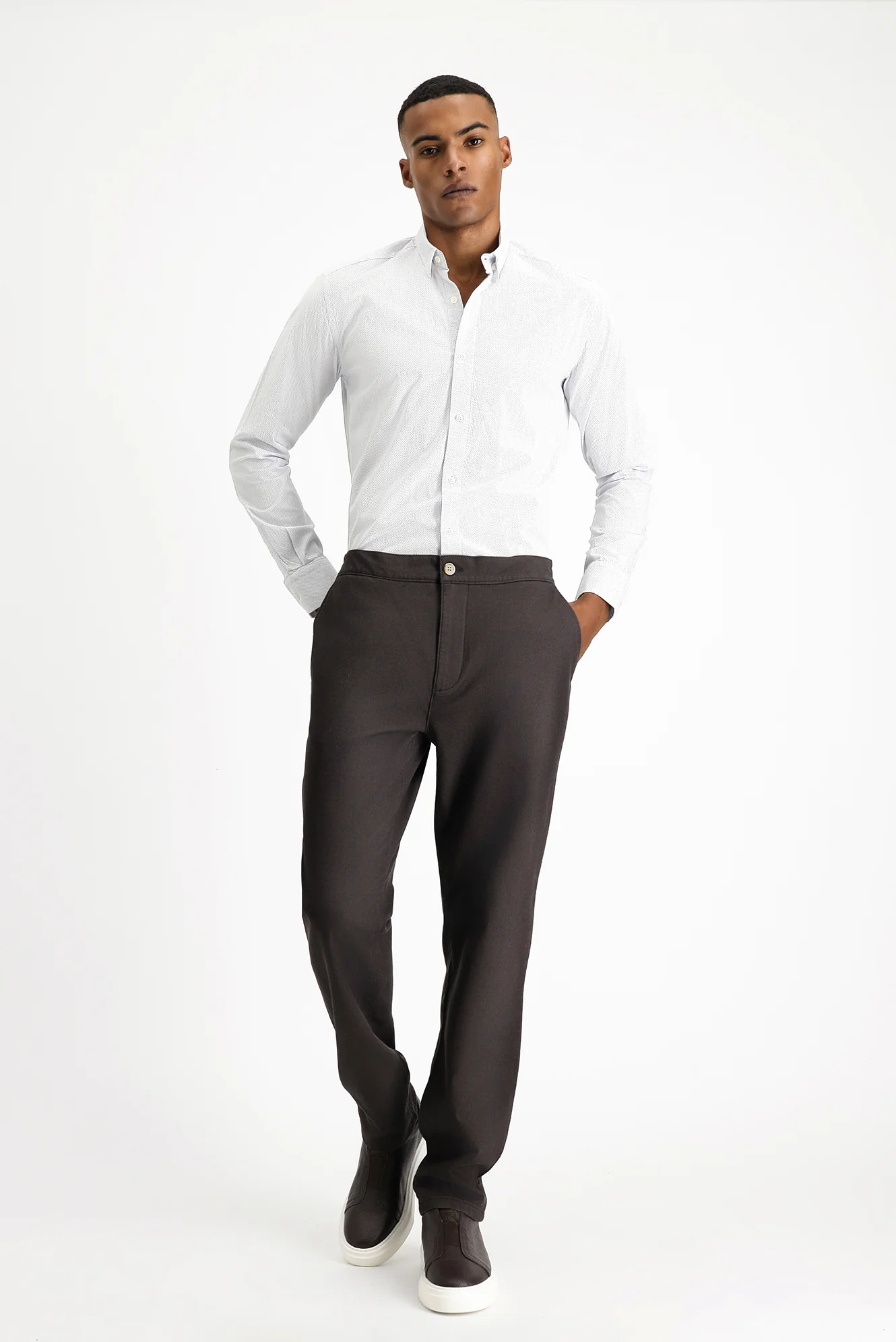 Orta Kahve Regular Fit Standart Kesim Likralı Kanvas / Chino Pantolon