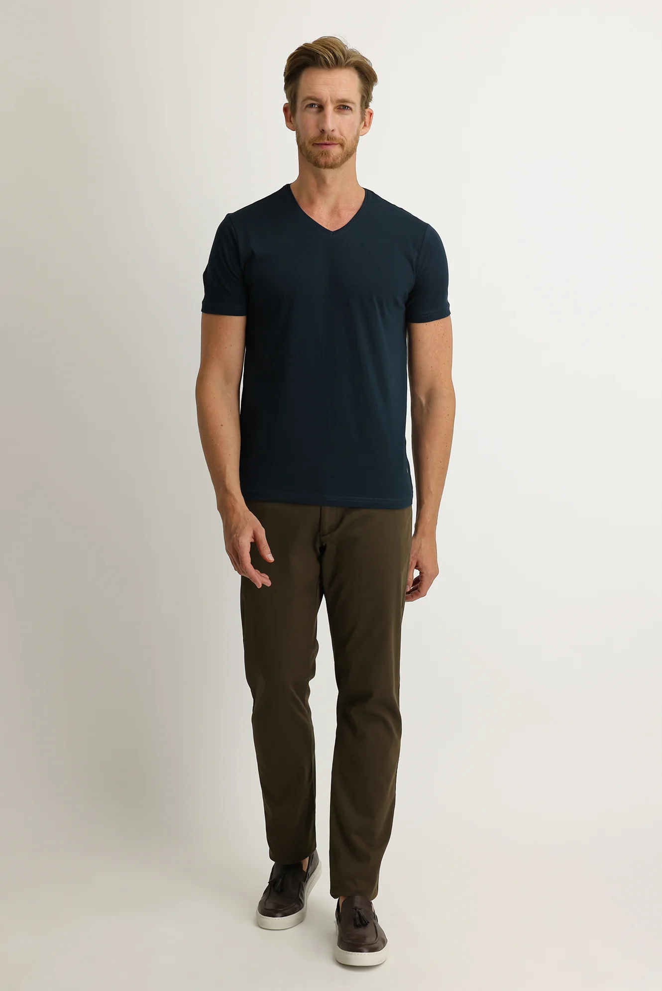 Orta Kahve Regular Fit Standart Kesim Likralı Kanvas / Chino Pantolon