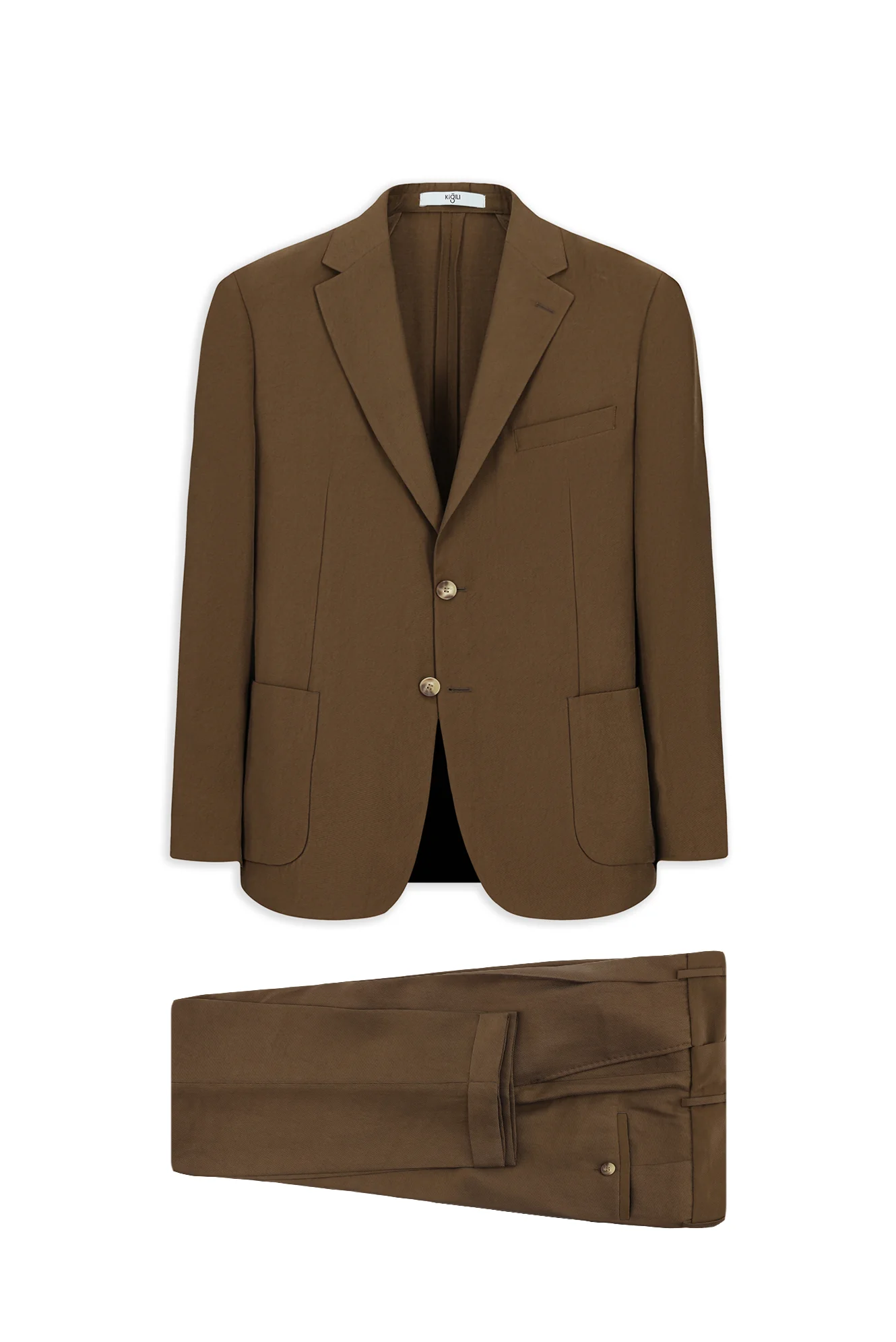 Orta Kahve 7 Drop Slim Fit Dar Kesim Mono Yaka Toba Cep Beli Lastikli Desenli Modal Karışımlı Takım Elbise