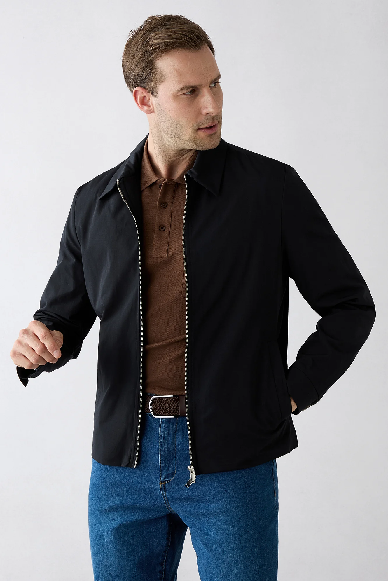 Orta Kahve Kıvrılmaz Polo Yaka Regular Fit Cepli Ribana Detaylı Pamuk Tişört - Image 6