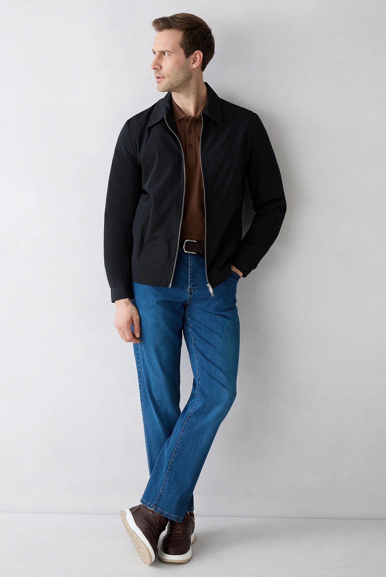 Orta Kahve Kıvrılmaz Polo Yaka Regular Fit Cepli Ribana Detaylı Pamuk Tişört - Image 7