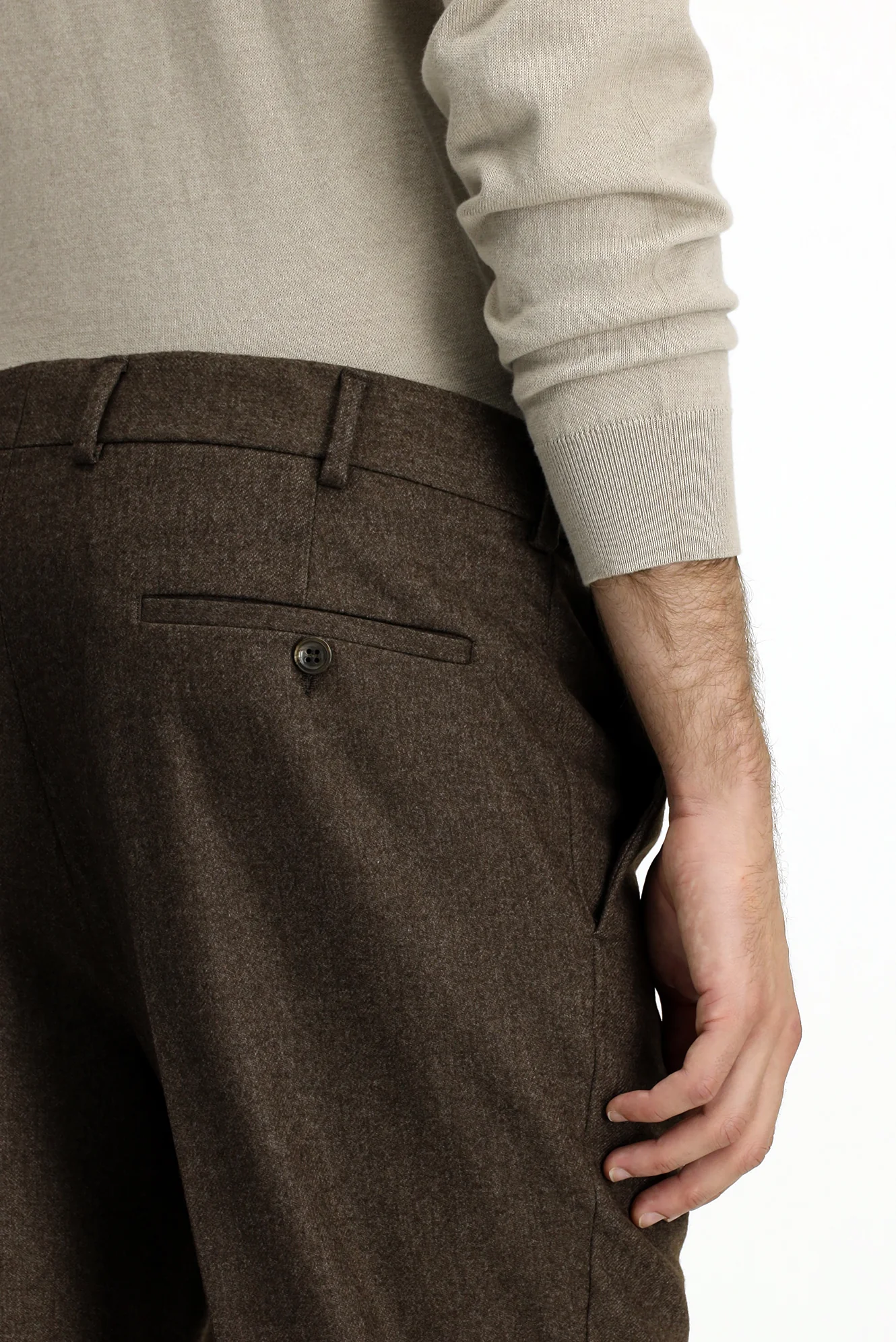 Orta Kahve 6 Drop Regular Fit Standart Kesim Yünlü Pileli Flanel Klasik Kumaş Pantolon - Image 6