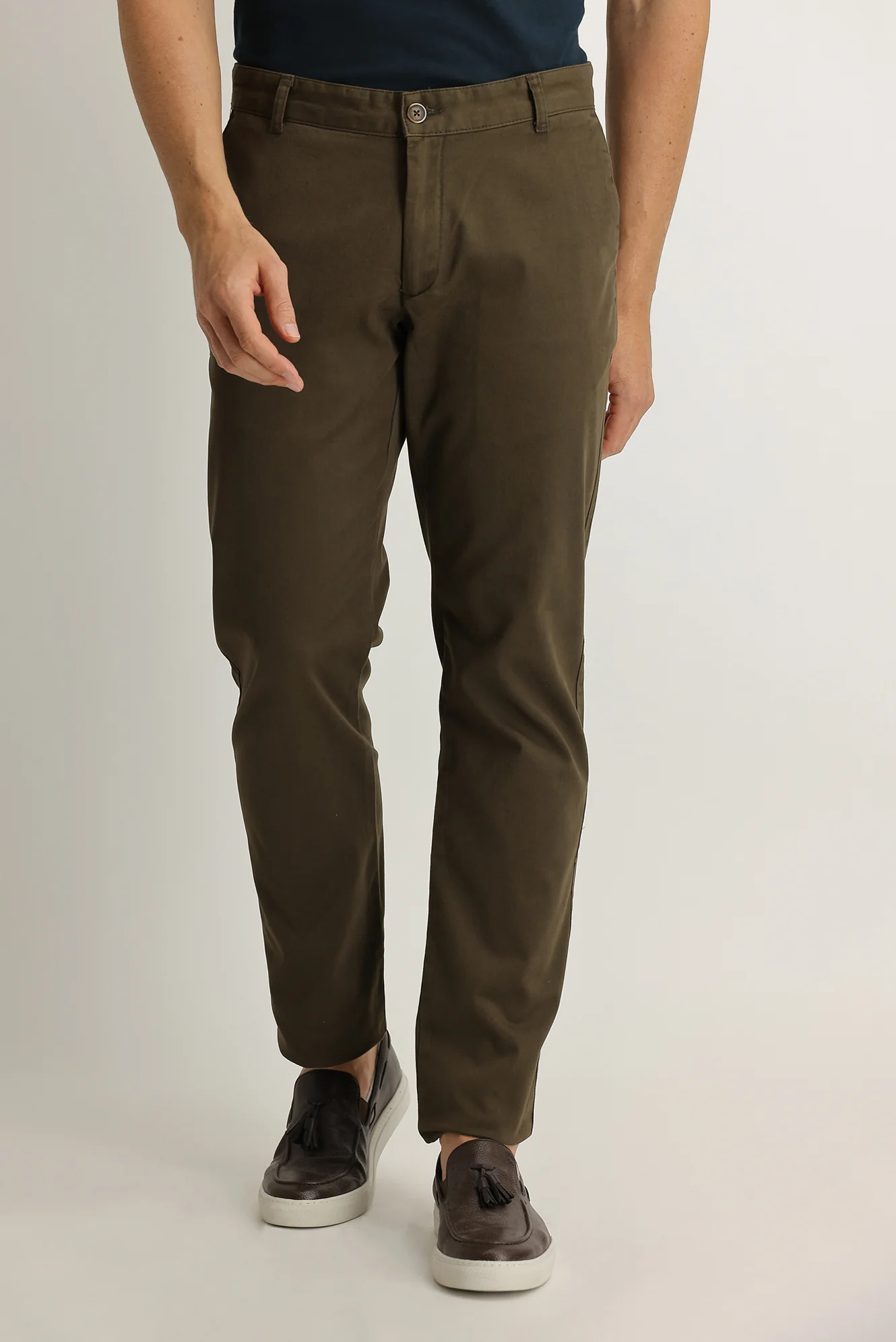 Orta Kahve Relaxed Fit Rahat Kesim Likralı Kanvas / Chino Pantolon - Image 2