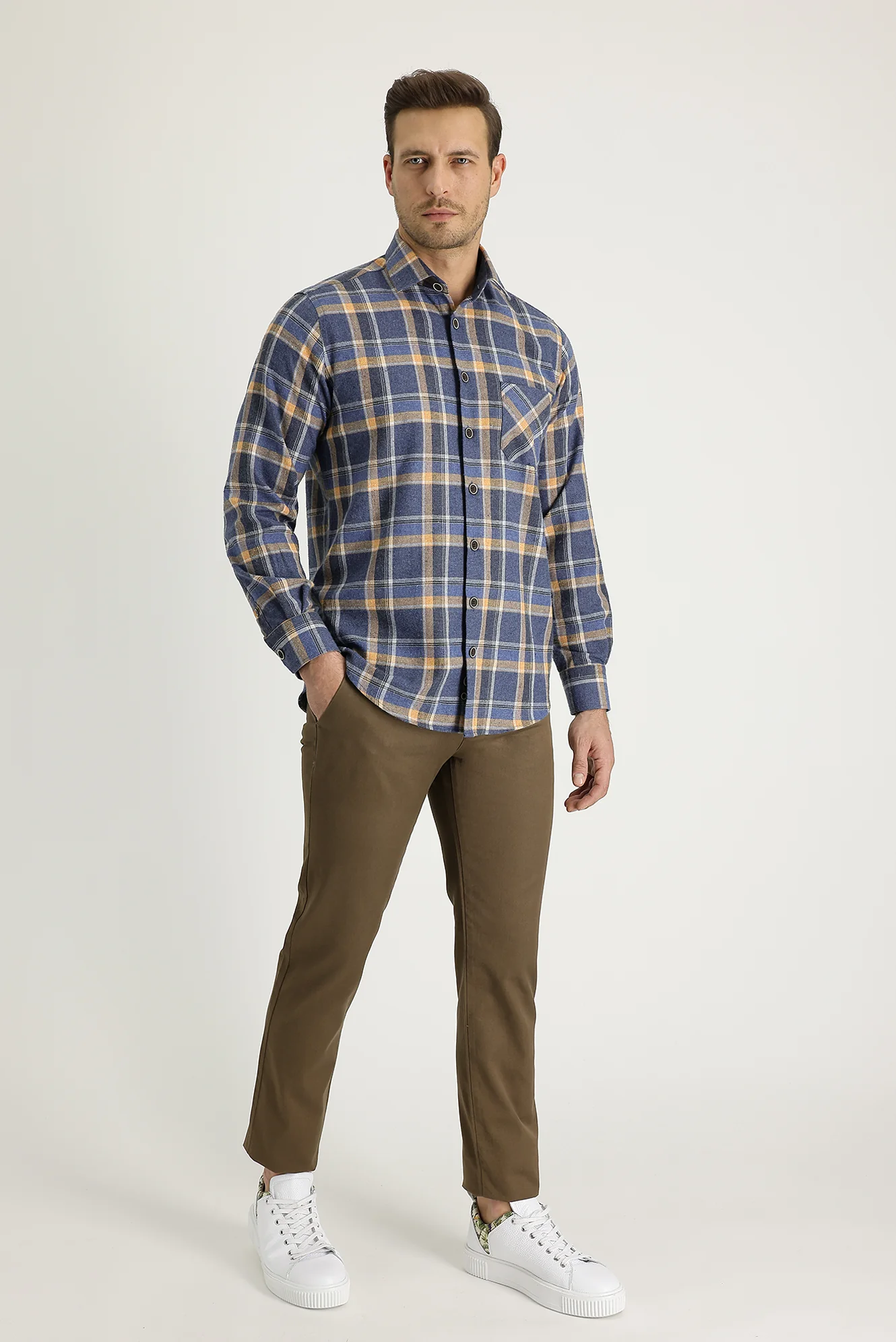 Orta Kahve Relaxed Fit Rahat Kesim Pamuk Kanvas / Chino Pantolon