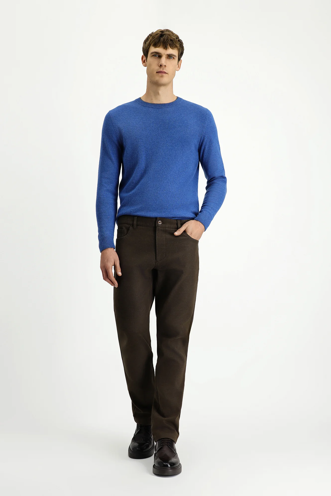 Orta Kahve Relaxed Fit Rahat Kesim Likralı Kanvas / Chino Pantolon