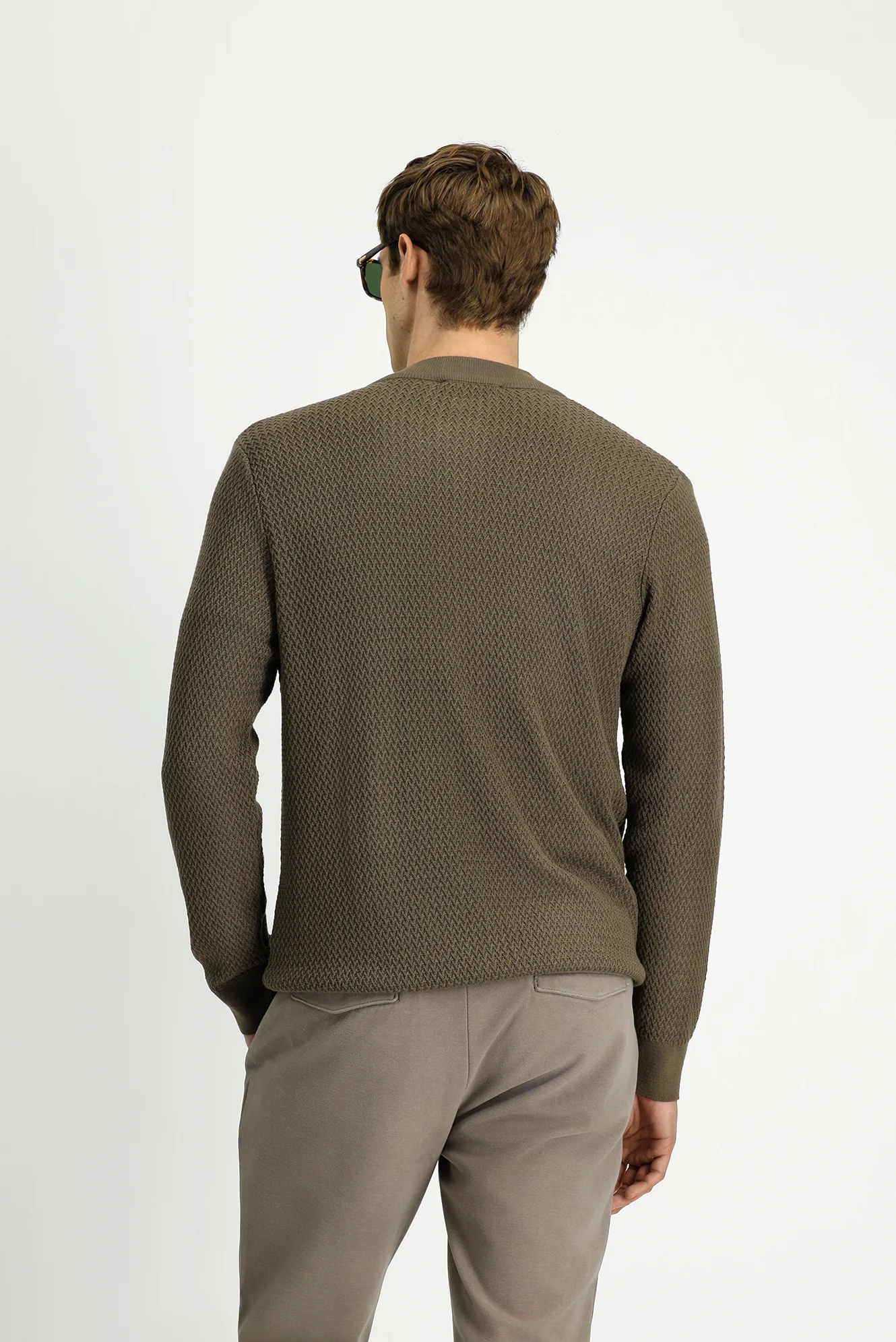Orta Kahve Slim Fit Dar Kesim Desenli Fermuarlı Pamuklu Triko Hırka - Image 5