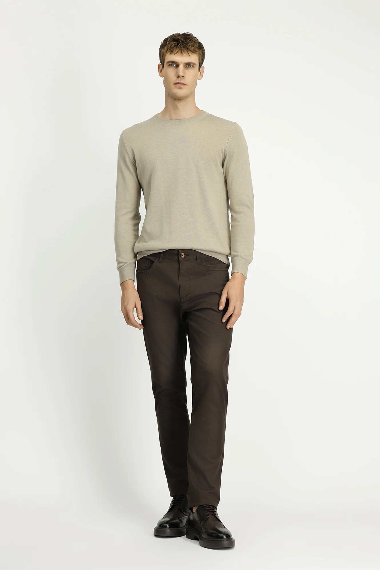 Orta Kahve Slim Fit Dar Kesim Desenli Likralı Kanvas / Chino Pantolon