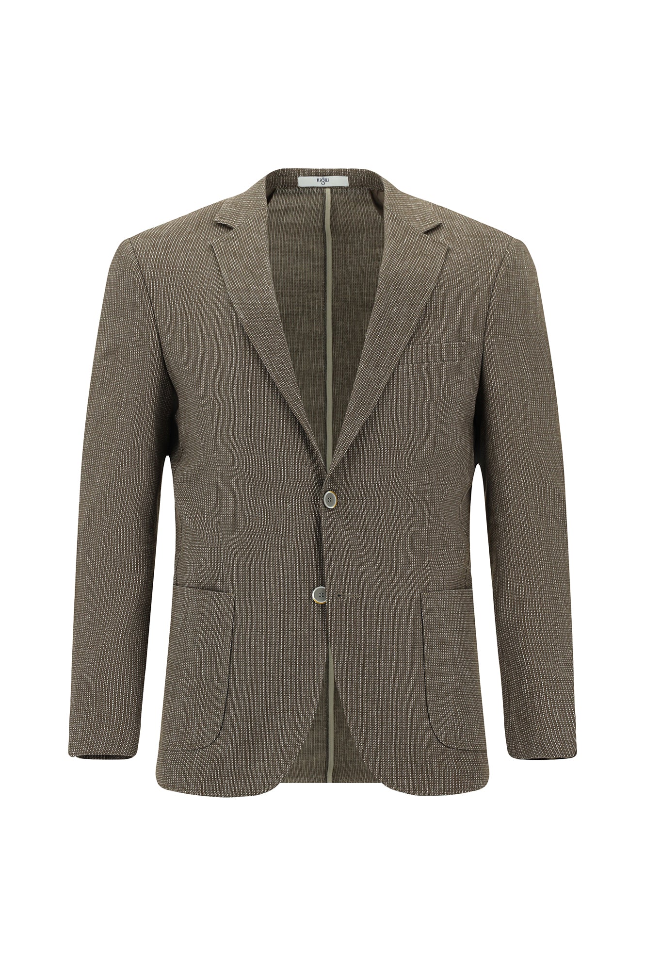Orta Kahve 7 Drop Slim Fit Dar Kesim Keten Karışımlı Çizgili Spor Ceket - Image 6
