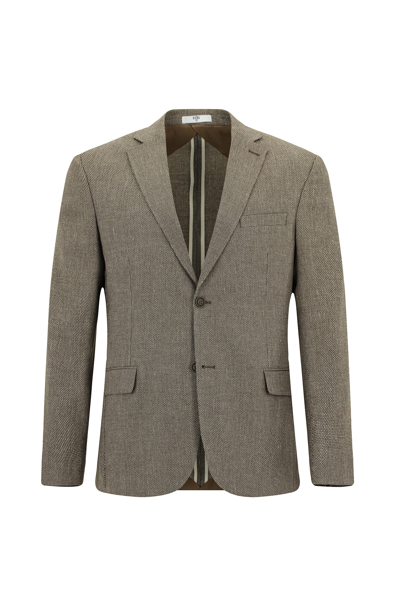 Orta Kahve 7 Drop Slim Fit Dar Kesim Klasik Keten Karışımlı Desenli Ceket