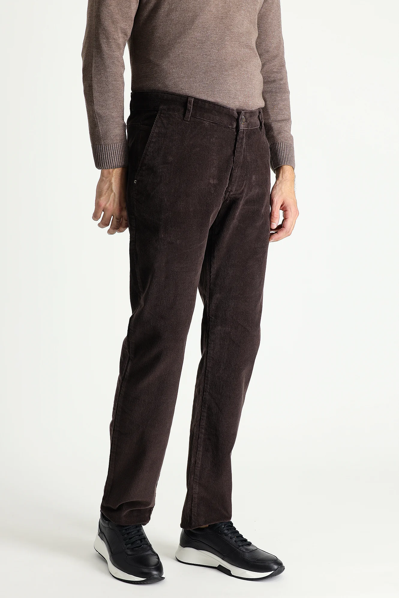 Orta Kahve Slim Fit Dar Kesim Likralı Kadife Pantolon - Image 3