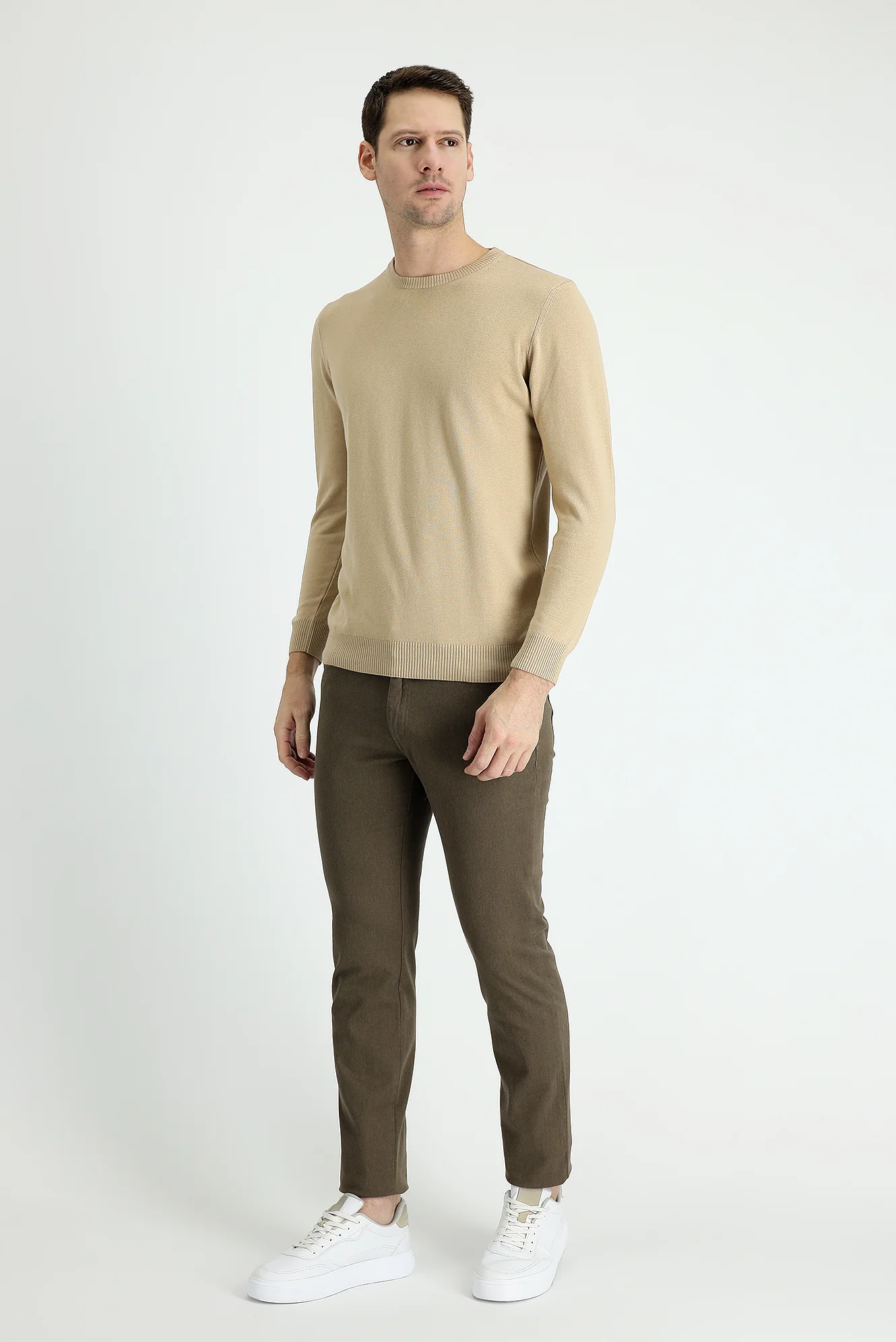 Orta Kahve Slim Fit Dar Kesim Likralı Kanvas / Chino Pantolon