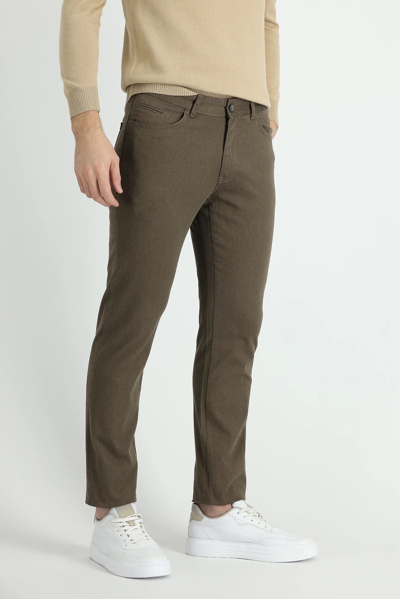 Orta Kahve Slim Fit Dar Kesim Likralı Kanvas / Chino Pantolon - Image 2