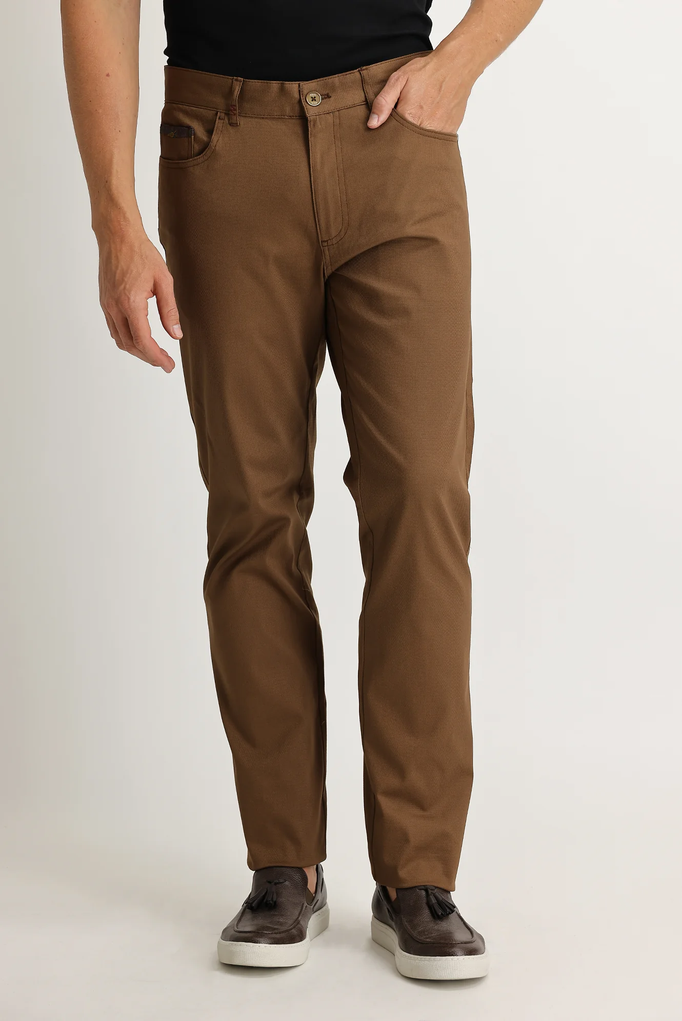Orta Kahve Slim Fit Dar Kesim Likralı Kanvas / Chino Pantolon - Image 2